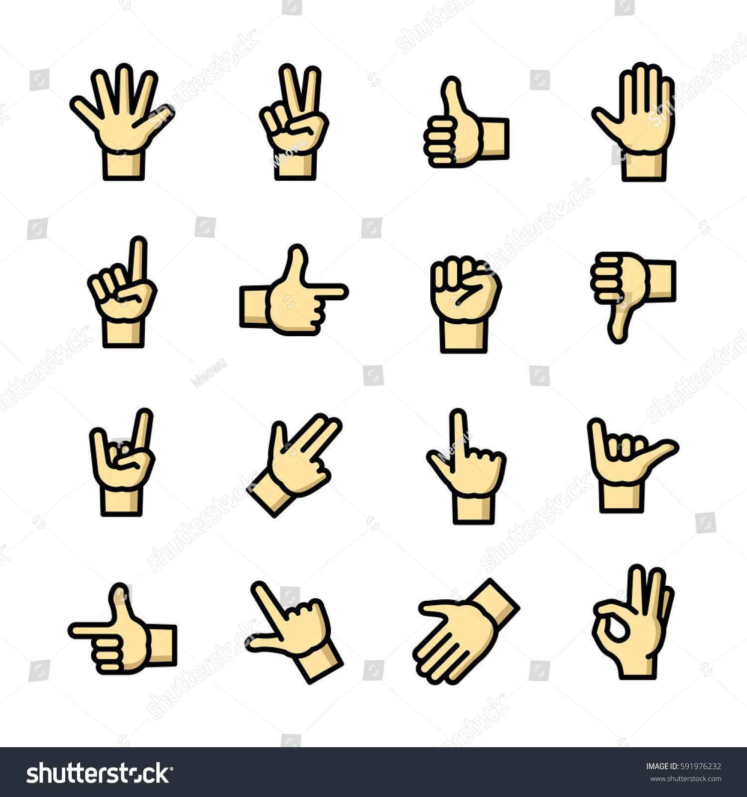 Line Art Gestures Icons Set Hand Stock Vector (Royalty Free) 591976232 ...