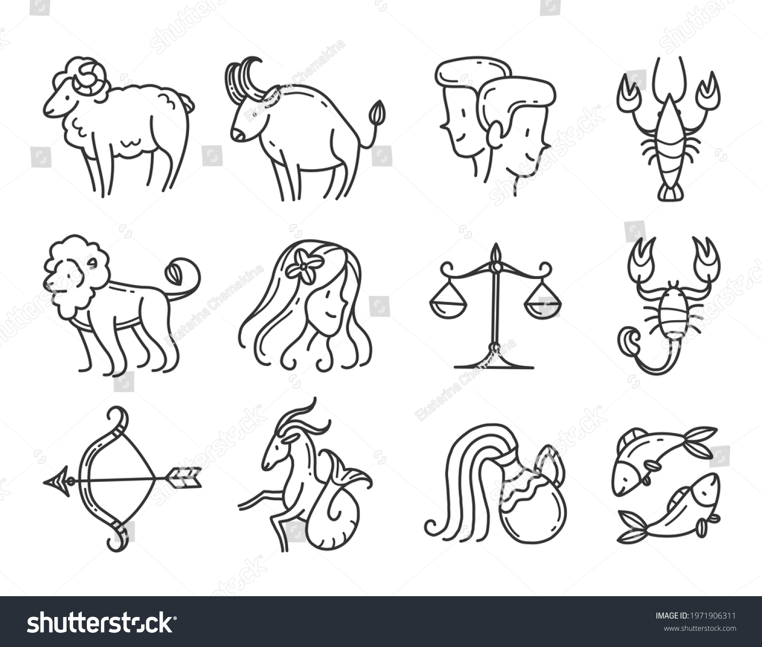 Line Art Icon Set Zodiac Signs Stock Vector Royalty Free 1971906311 Shutterstock 6328