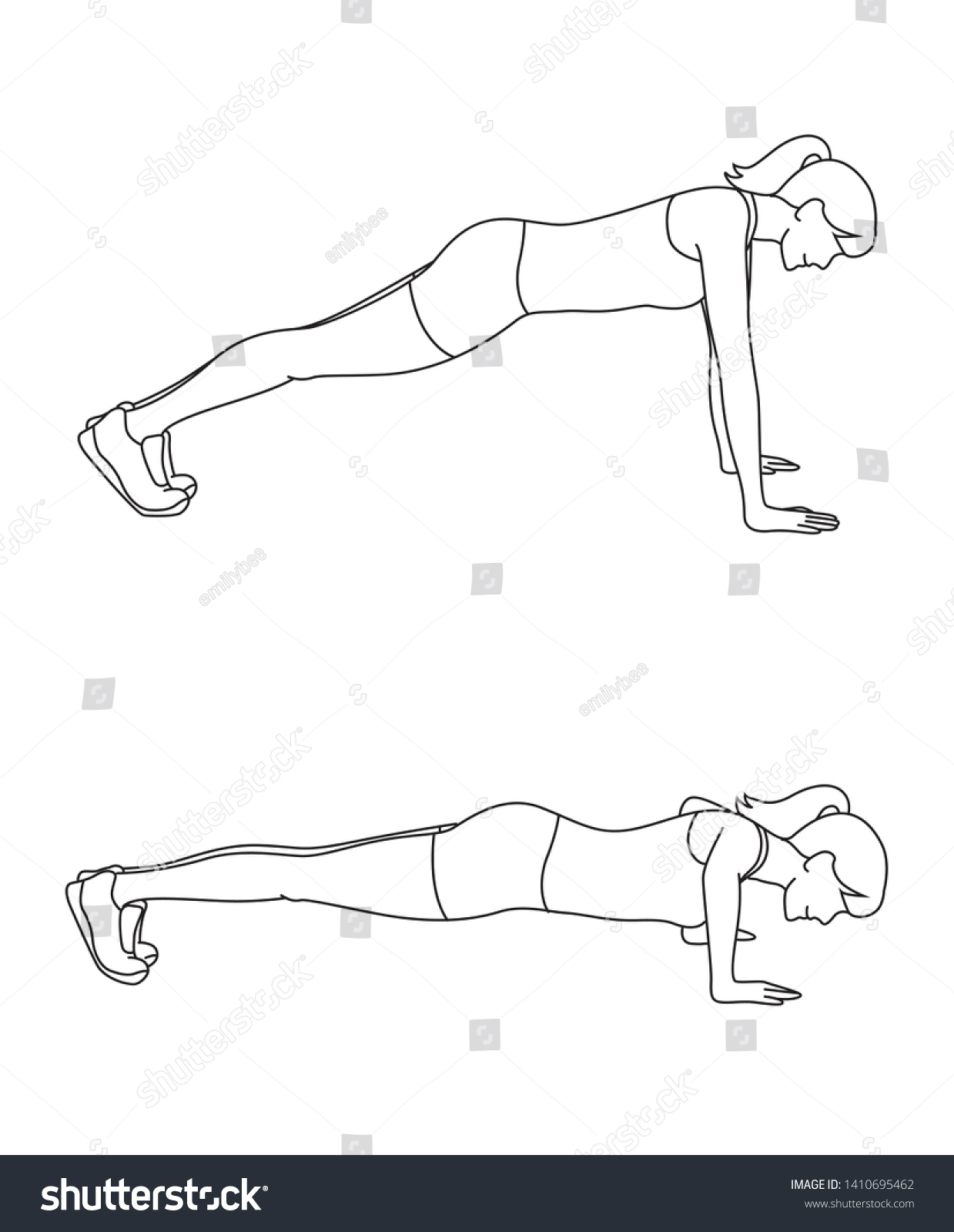 Line Art Illustration Woman Exercise Pushup Stock Vector (Royalty Free ...