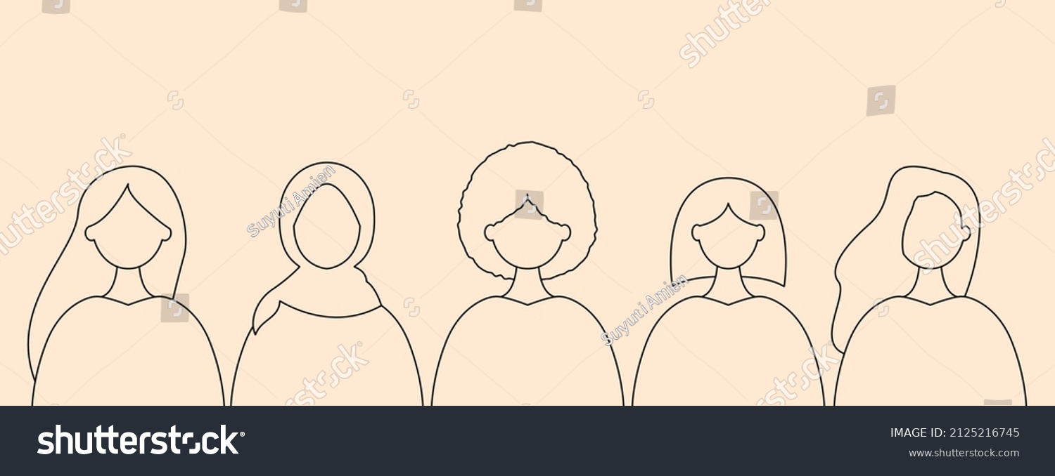 Stock Vector Line Art Of Different Women International Women S Day Happy Women S Day Group Of Women S 2125216745 