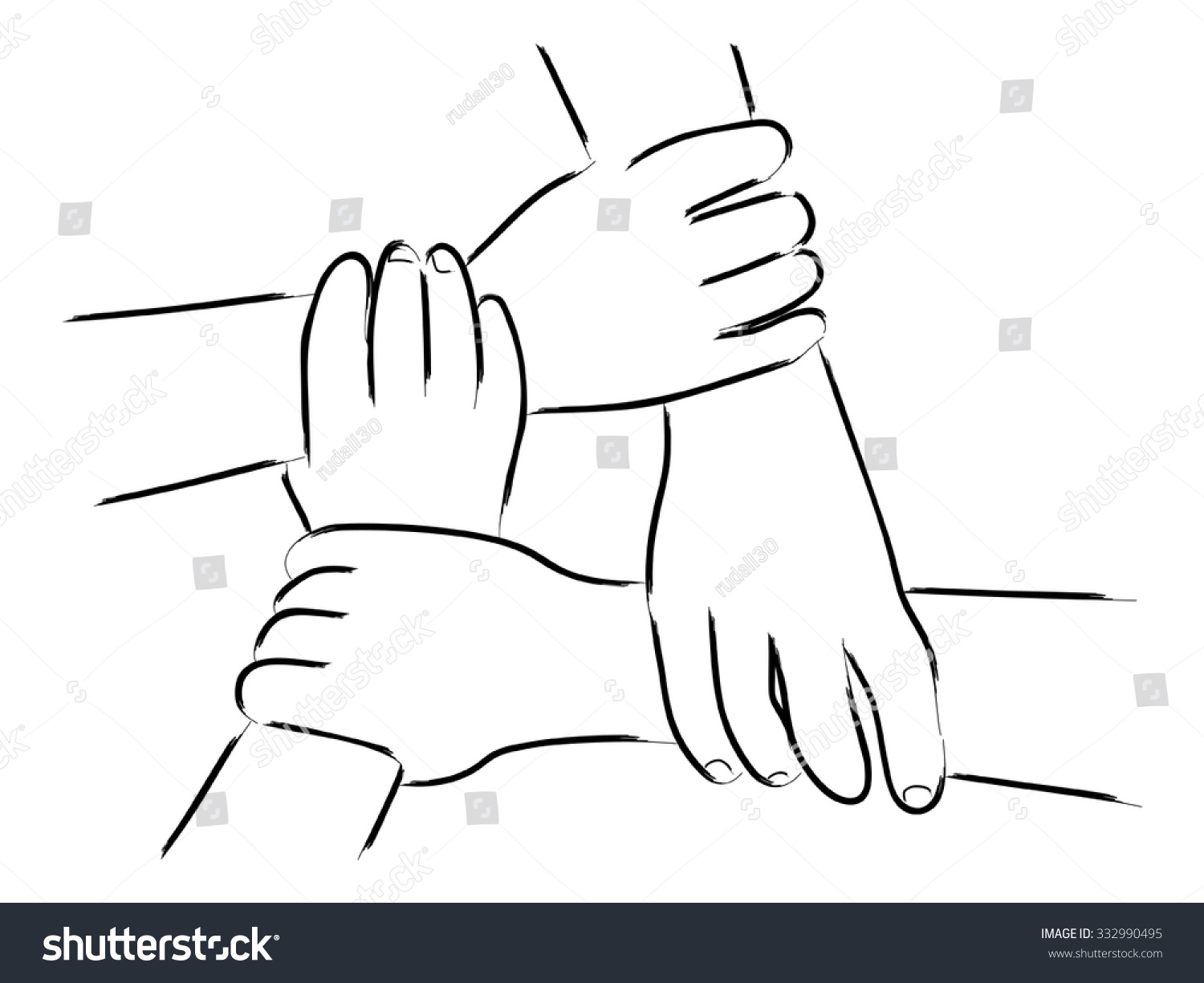 Line Art Four Human Hands Holding Stock Vector 332990495 - Shutterstock