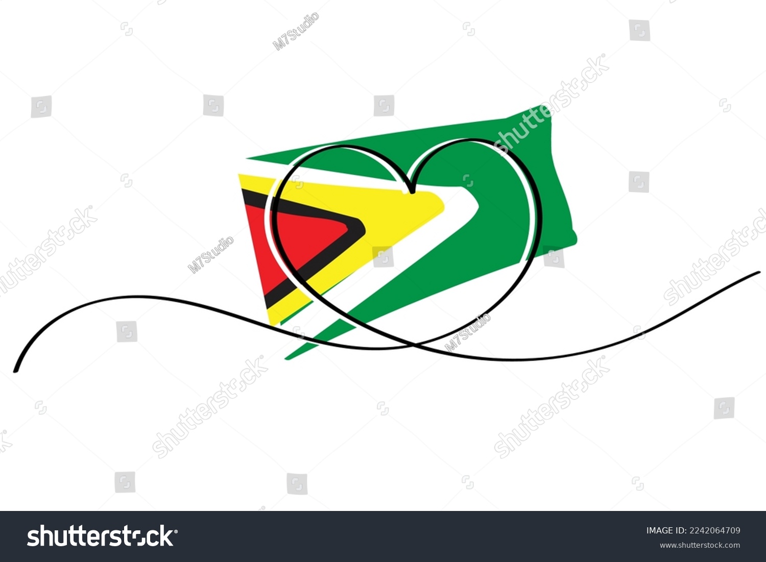 SVG of Line art of heart symbol with Guyana flag. Vector art. Minimalist art design. Isolated graphics. Nationalism. Guyanese flag. svg