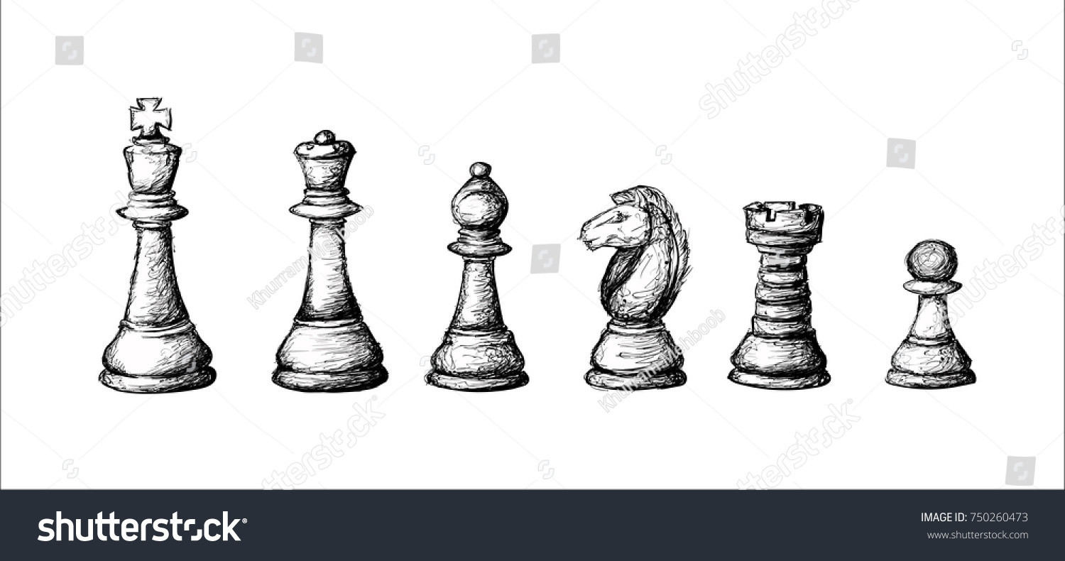 SVG of Line Art Sketch of All Chess Pieces aligned. svg