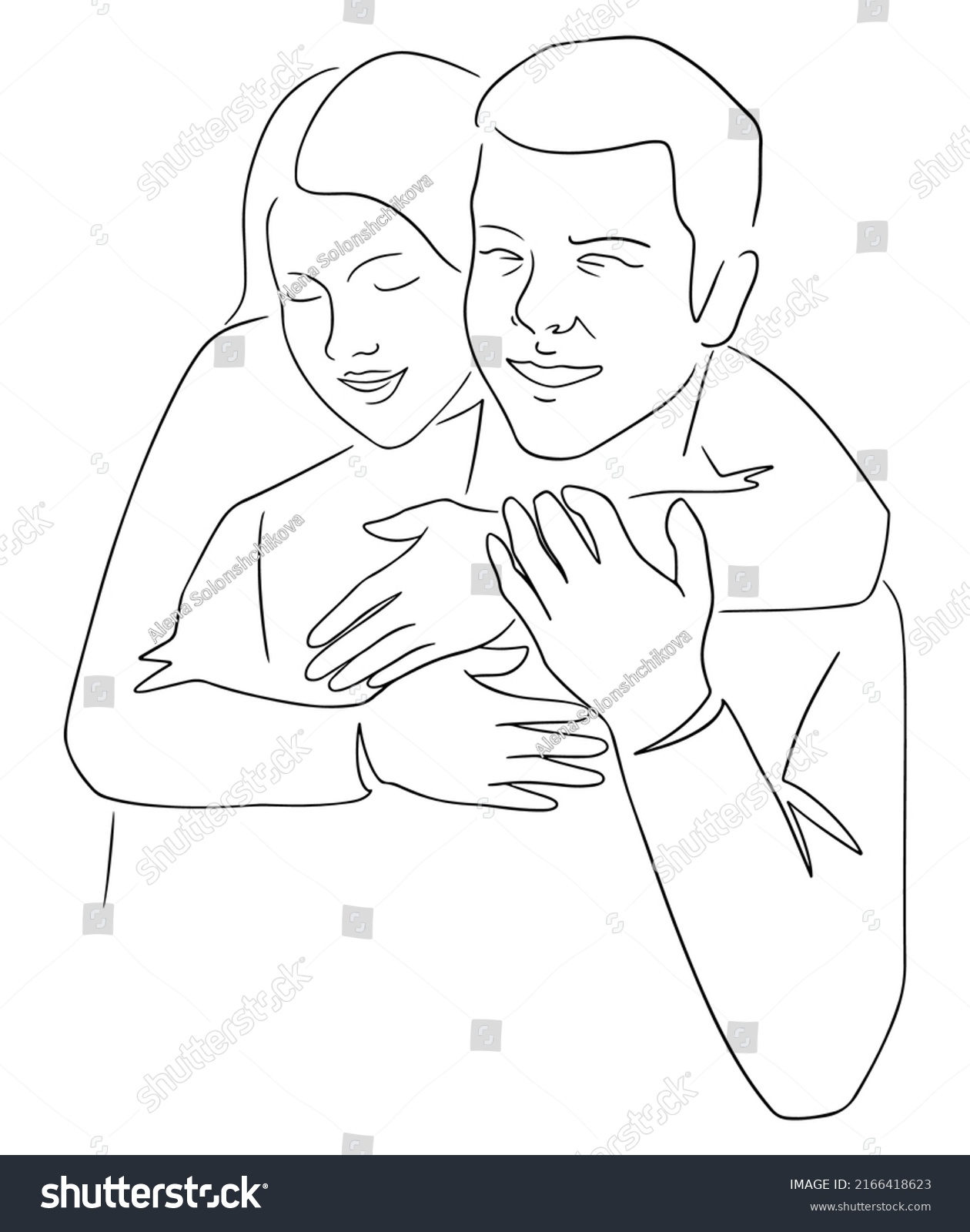 Line Art Vector Illustration Couple Hug Stock Vector Royalty Free 2166418623 Shutterstock 