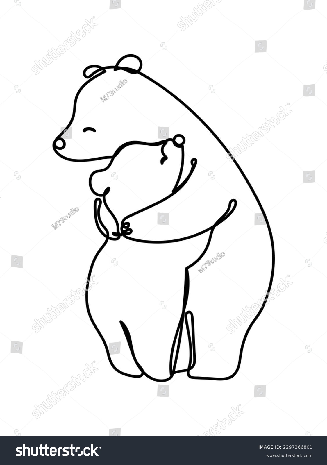 SVG of line art vector of mama bear with her toddler. Mothers day vector art svg
