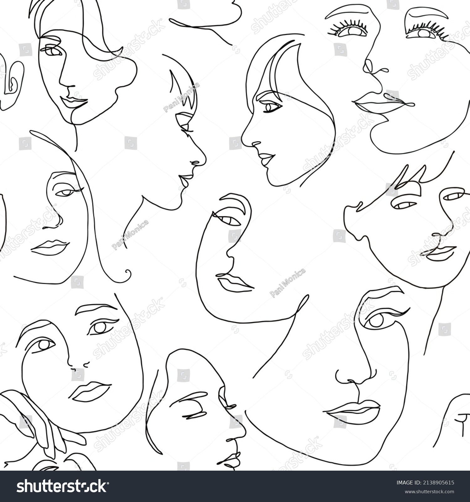 Line Art Woman Silhouette Vector Seamless Stock Vector Royalty Free