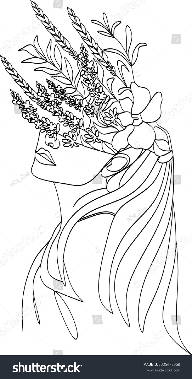 Line Art Woman Flowers Head Flowers Stock Vector Royalty Free 2005479968 7700