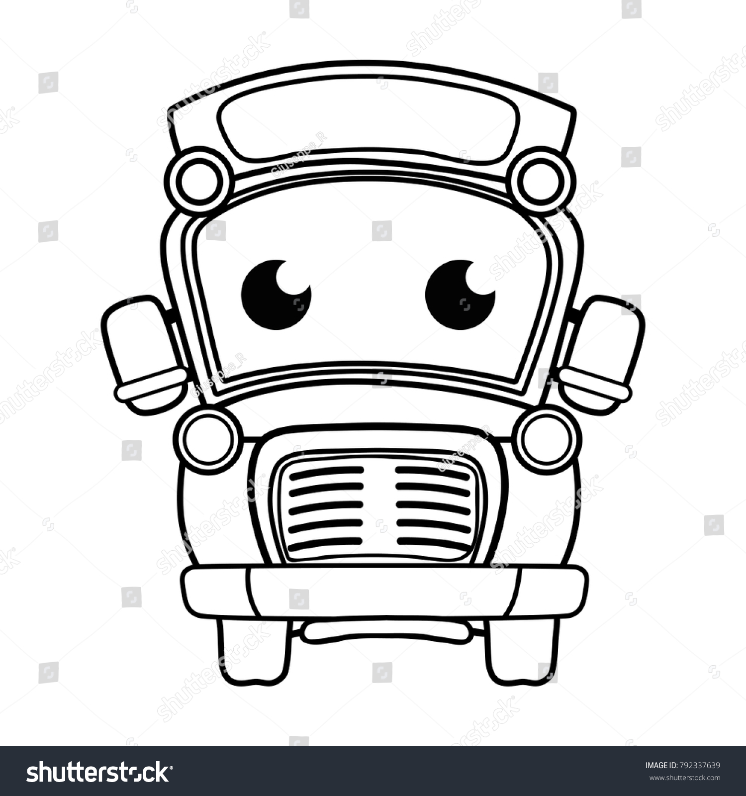 Line Cute Tender School Bus Kawaii Stock Vector (Royalty Free ...