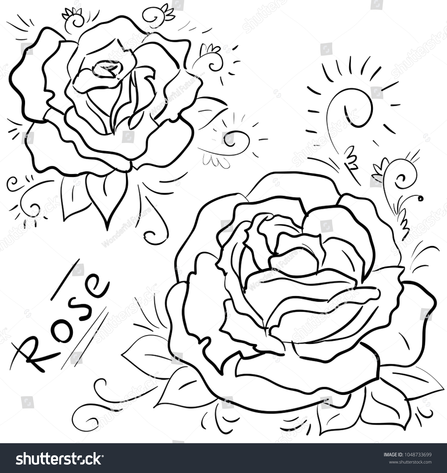 Line Doodle Art Decor Roses Stock Vector Royalty Free 1048733699