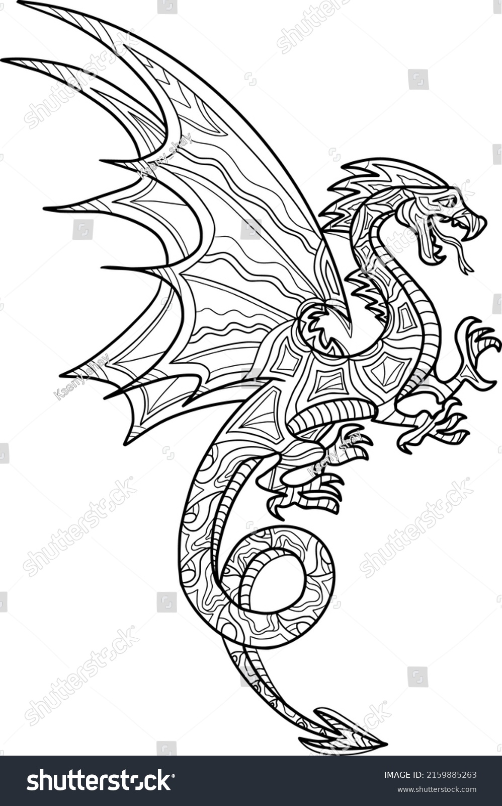 Line Drawing Dragon Antistress Relax Adults Stock Vector (Royalty Free ...
