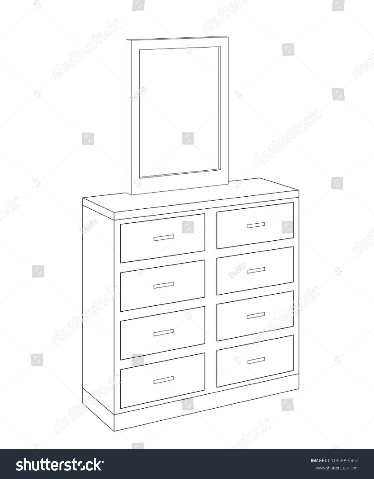 Line Drawing Dresser Double Stack Drawers Stock Vector Royalty