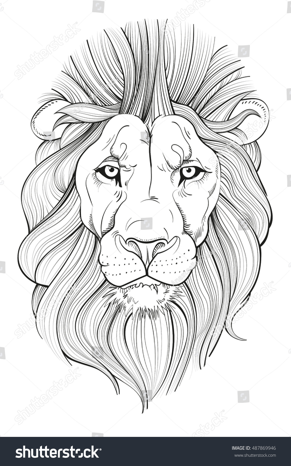 Line Drawing Lions Head Vector Illustration: เวกเตอร์สต็อก (ปลอดค่า