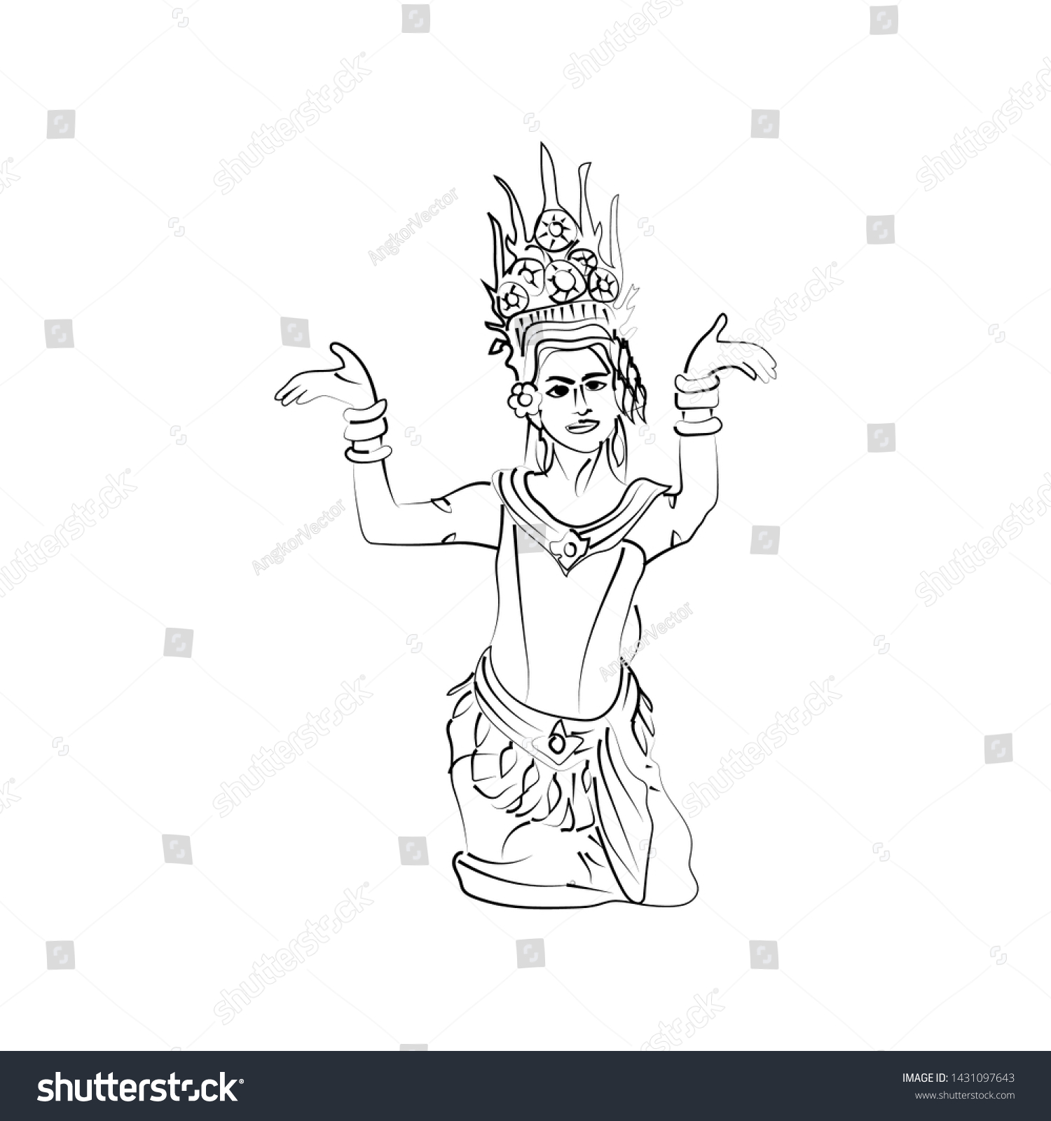 Line Drawing Khmer Apsara Dancer Isolation Stock Vector (Royalty Free
