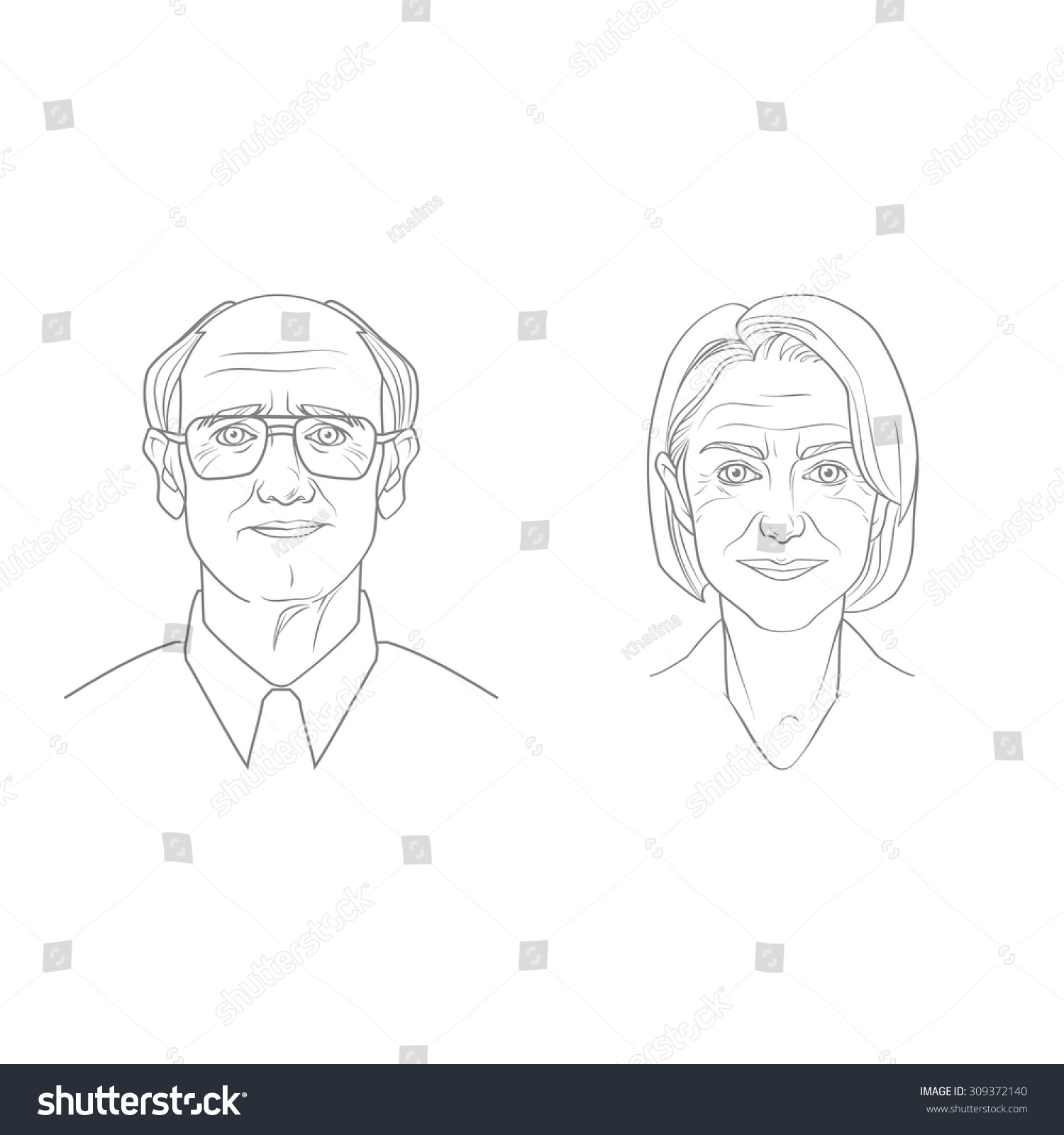 SVG of Line drawing portrait illustration of senior couple. svg