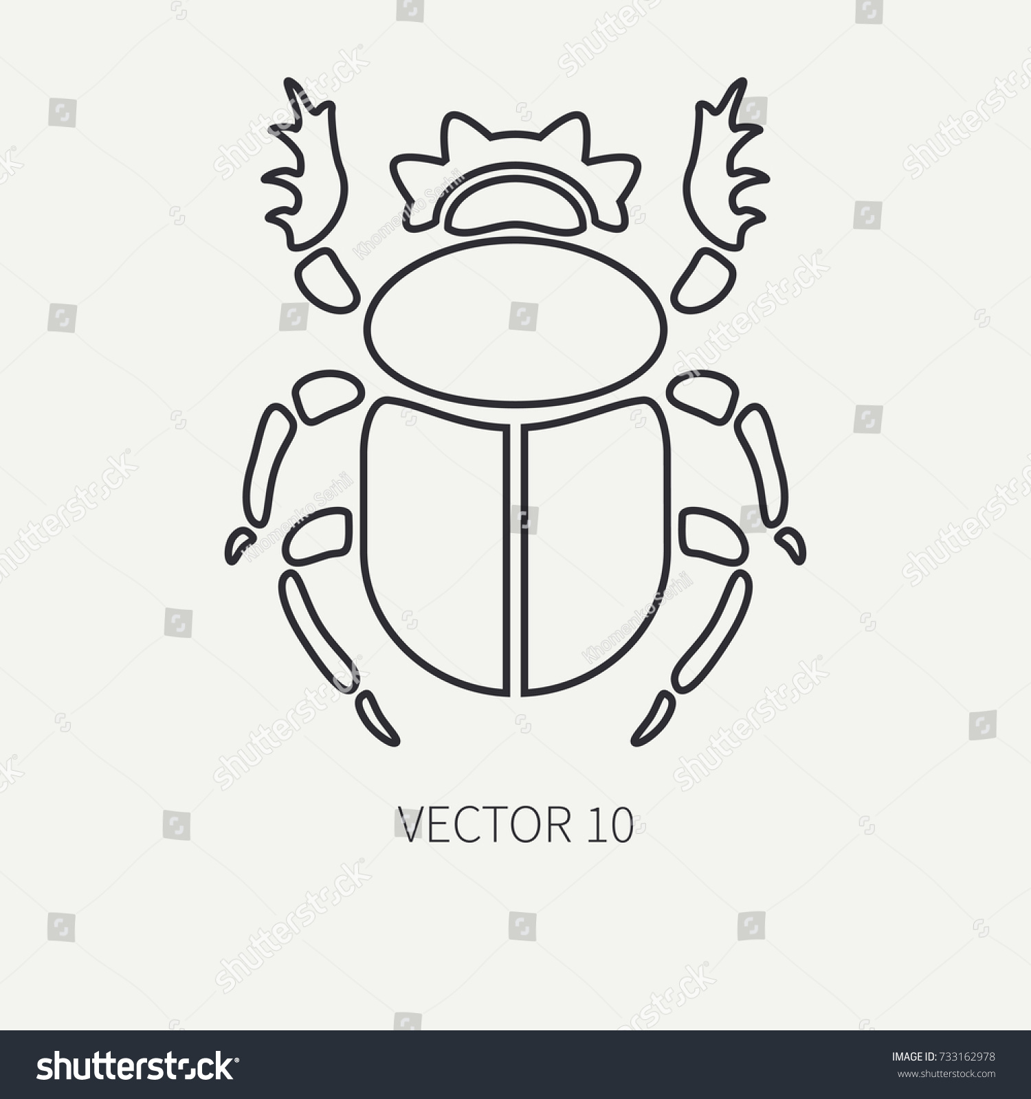 SVG of Line flat plain vector wildlife fauna icon dor bug, scarab. Simplified retro. Cartoon style. Insect. Beetle. Entomology. Tattoo art. Nature. Forest. Illustration, element for your design and wallpaper svg