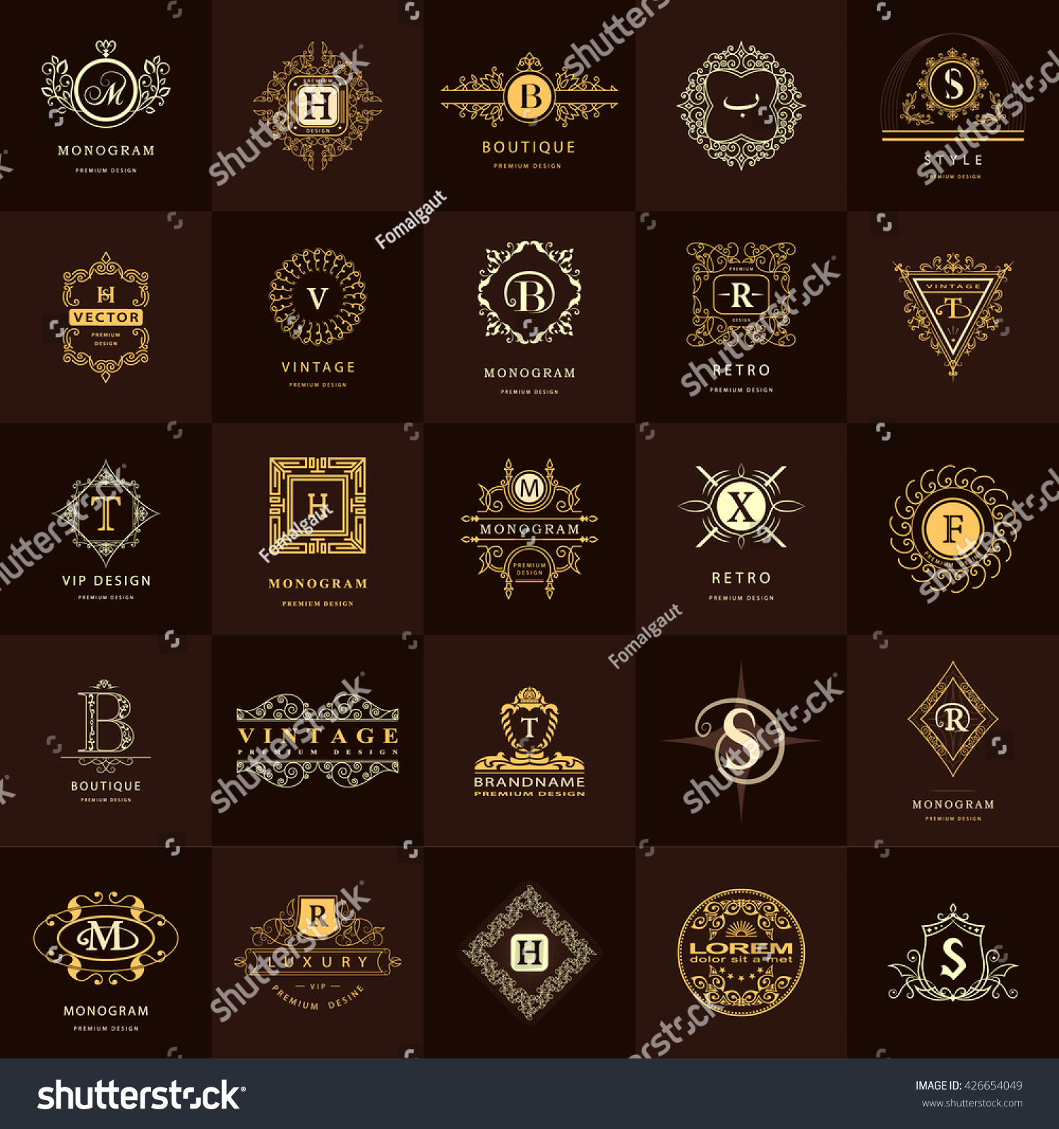 Line Graphics Monogram Vintage Logos Design Stock Vector (Royalty Free ...