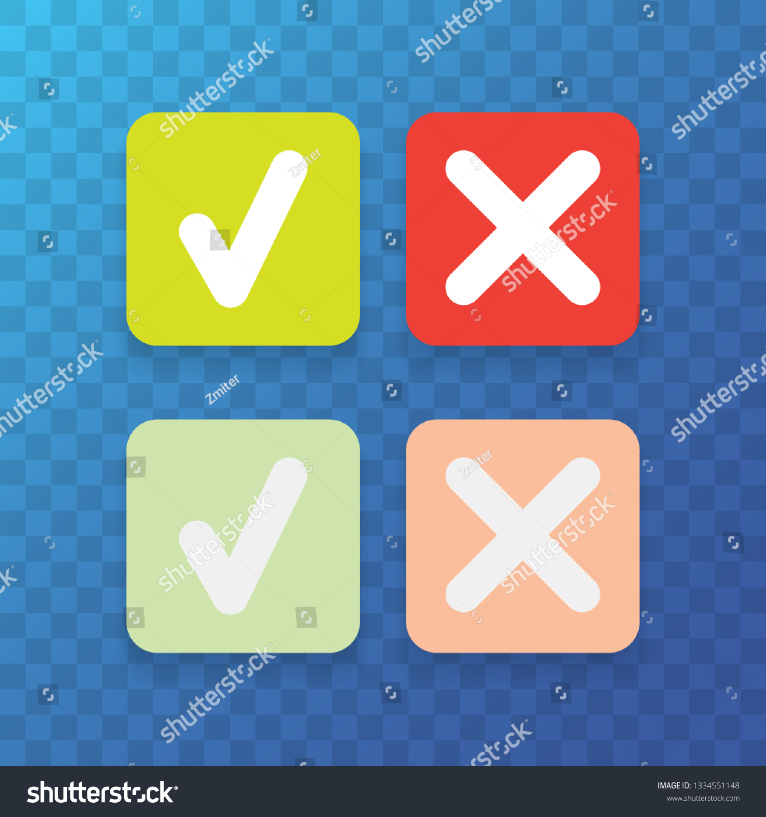 SVG of line green check mark or check box icons set . Green tick and red cross check marks flat style line icons set isolated on transparent background svg