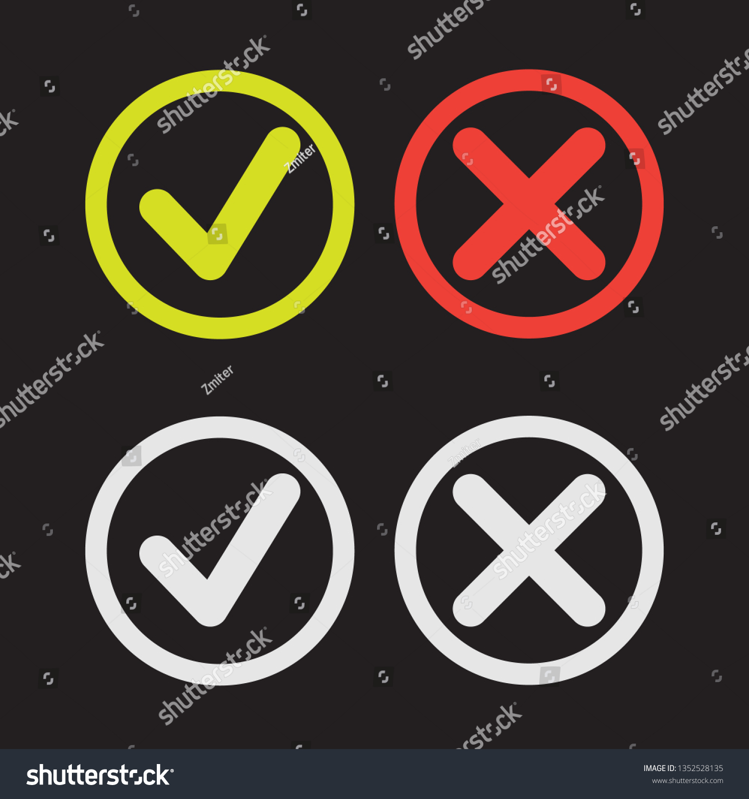 SVG of line green check mark or check box icons set . Green tick and red cross check marks flat style line icons set isolated on black background svg