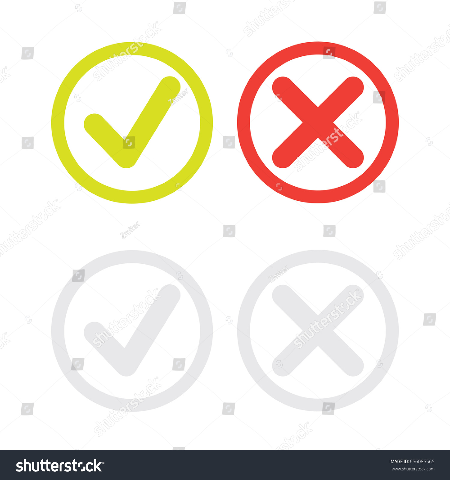 SVG of line green check mark or check box icons set . Green tick and red cross check marks flat style line icons set isolated on white background svg