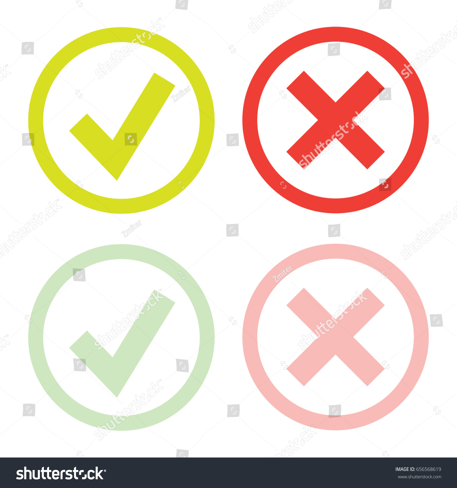 SVG of line green check mark or check box icons set . Green tick and red cross check marks flat style line icons set isolated on white background svg