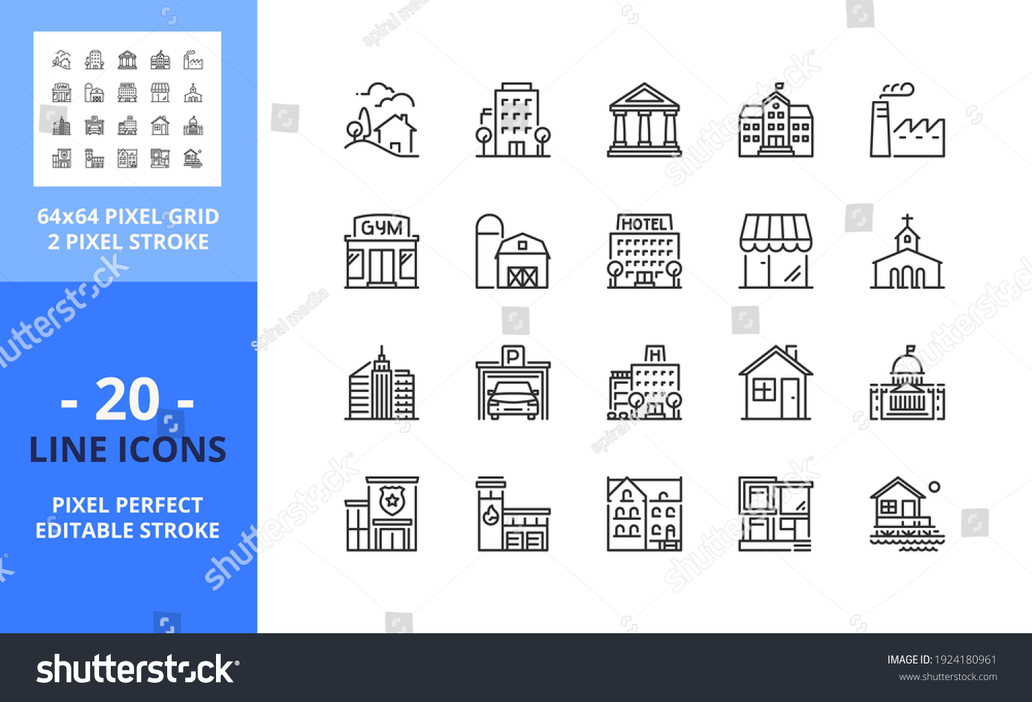 SVG of Line icons about buildings. Contains such icons as decoration, bells, stocking and Santa Claus. Editable stroke. Vector - 64 pixel perfect grid svg