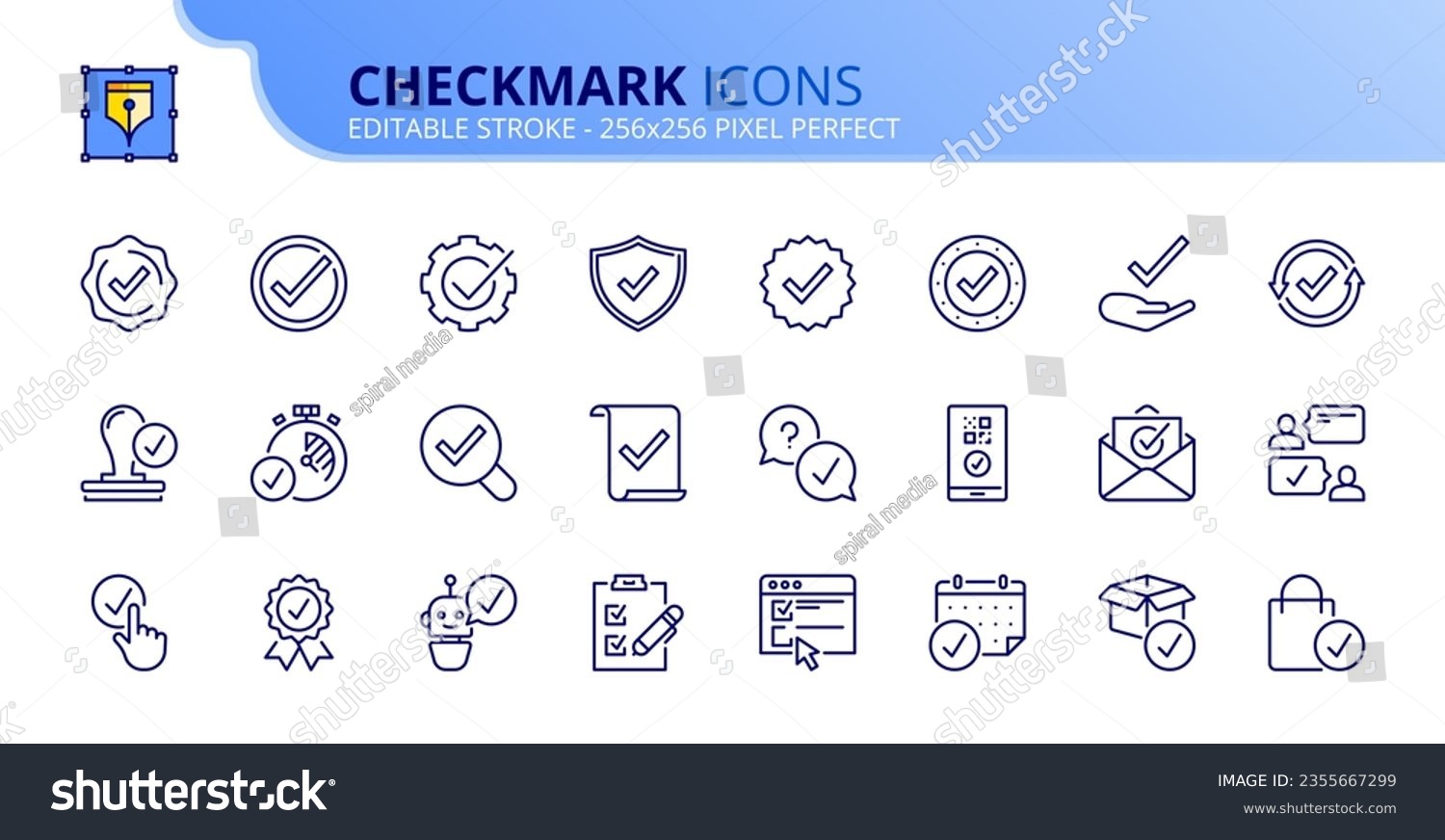 SVG of Line icons about checkmark. Contains such icons as checked, approved, certified, accepted and validation. Editable stroke Vector 256x256 pixel perfect svg
