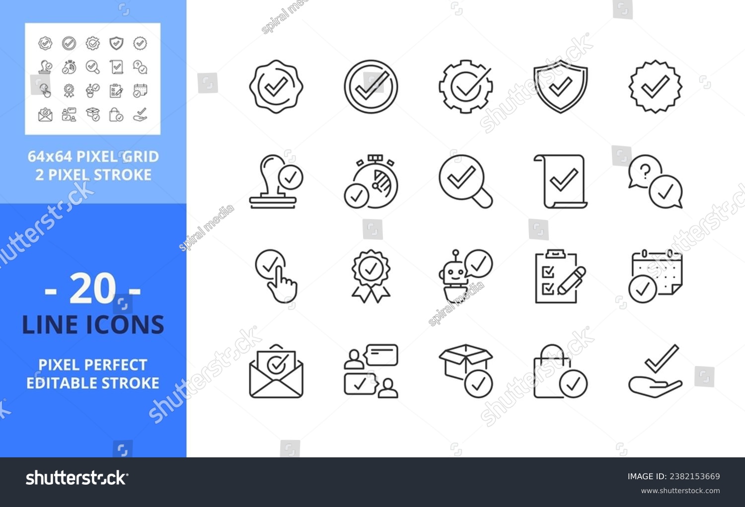 SVG of Line icons about checkmark. Contains such icons as checked, approved, certified, accepted and validation. Editable stroke. Vector - 64 pixel perfect grid svg