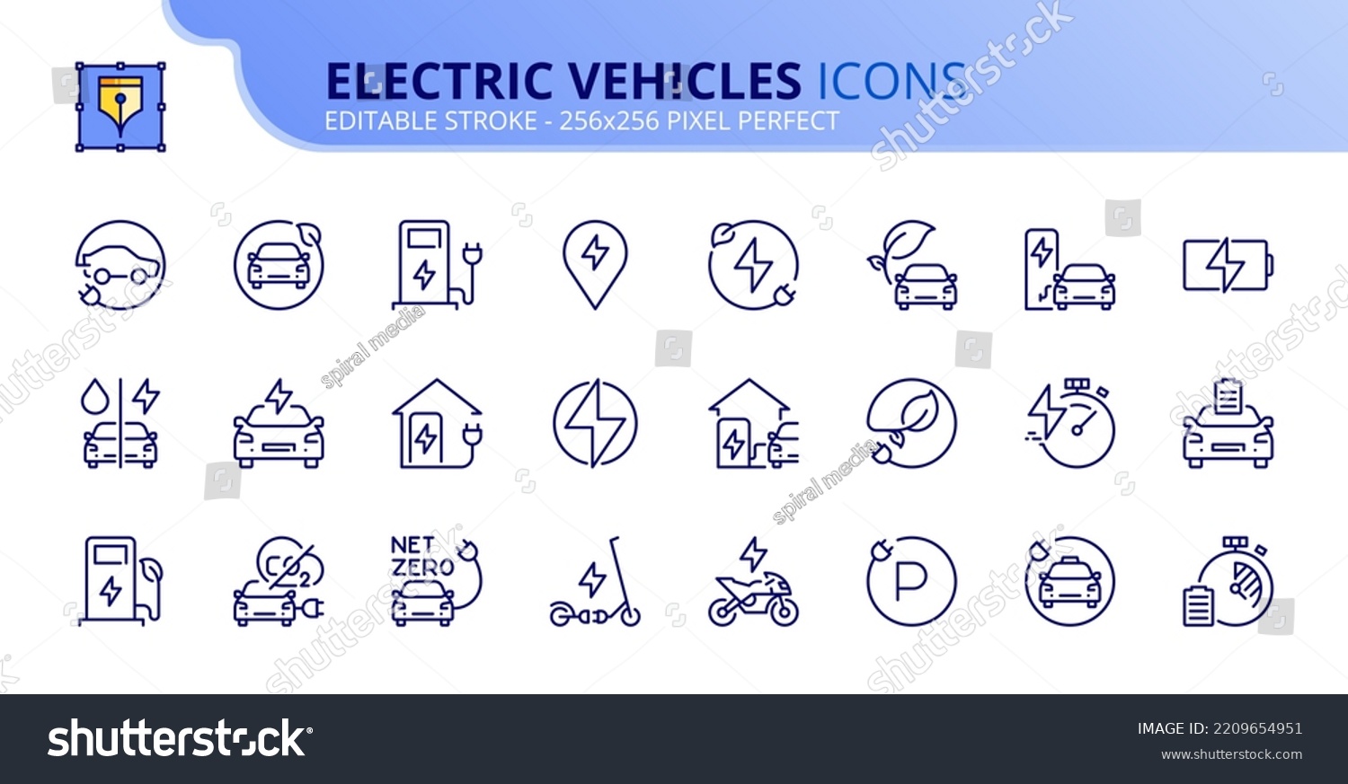 SVG of Line icons about electric vehicles. Sustainable development Contains such icons as electric car, motorbike, scooter, battery and charging station. Editable stroke Vector 256x256 pixel perfect svg