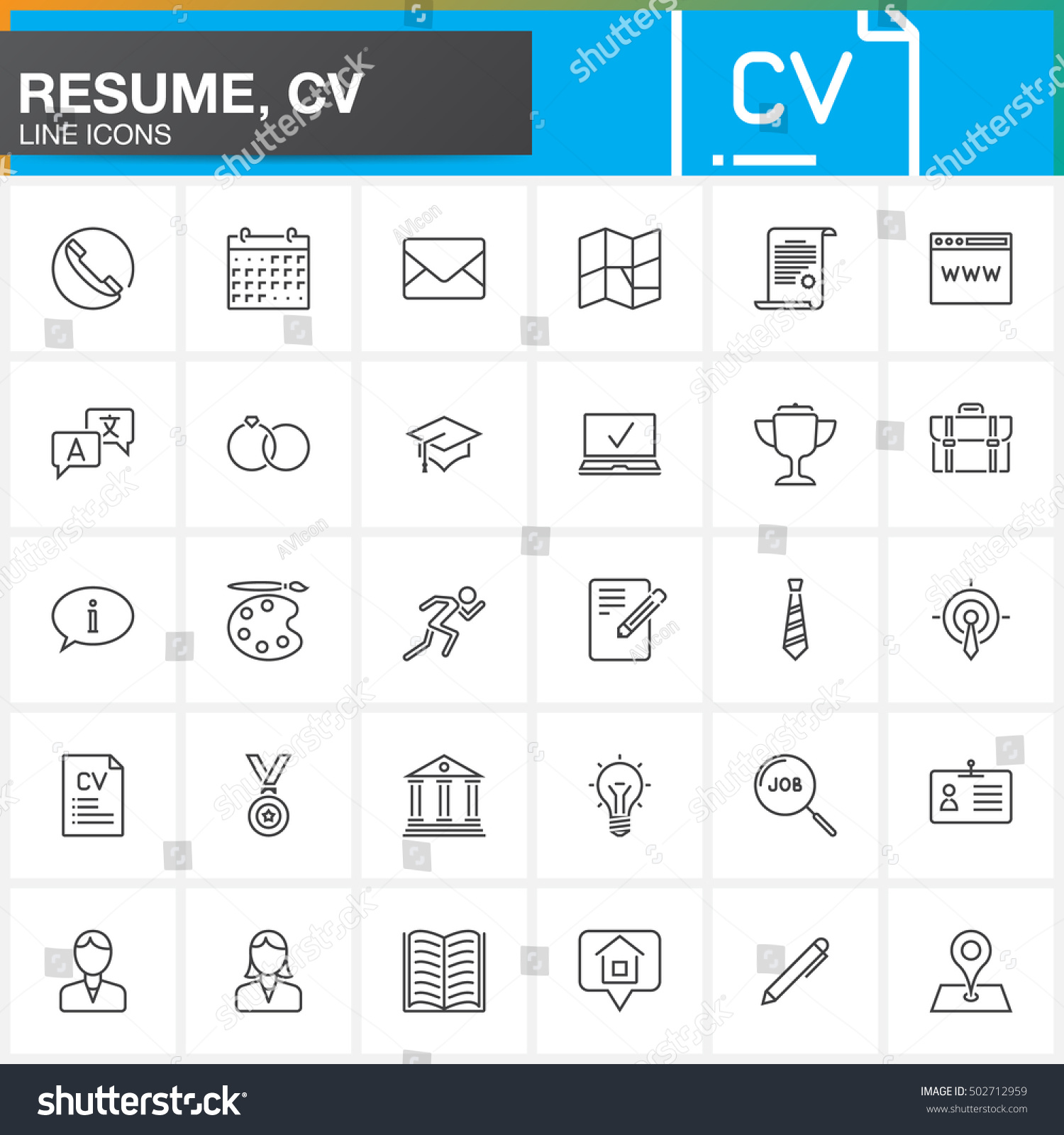 line icons set resume cv outline stock vector 502712959