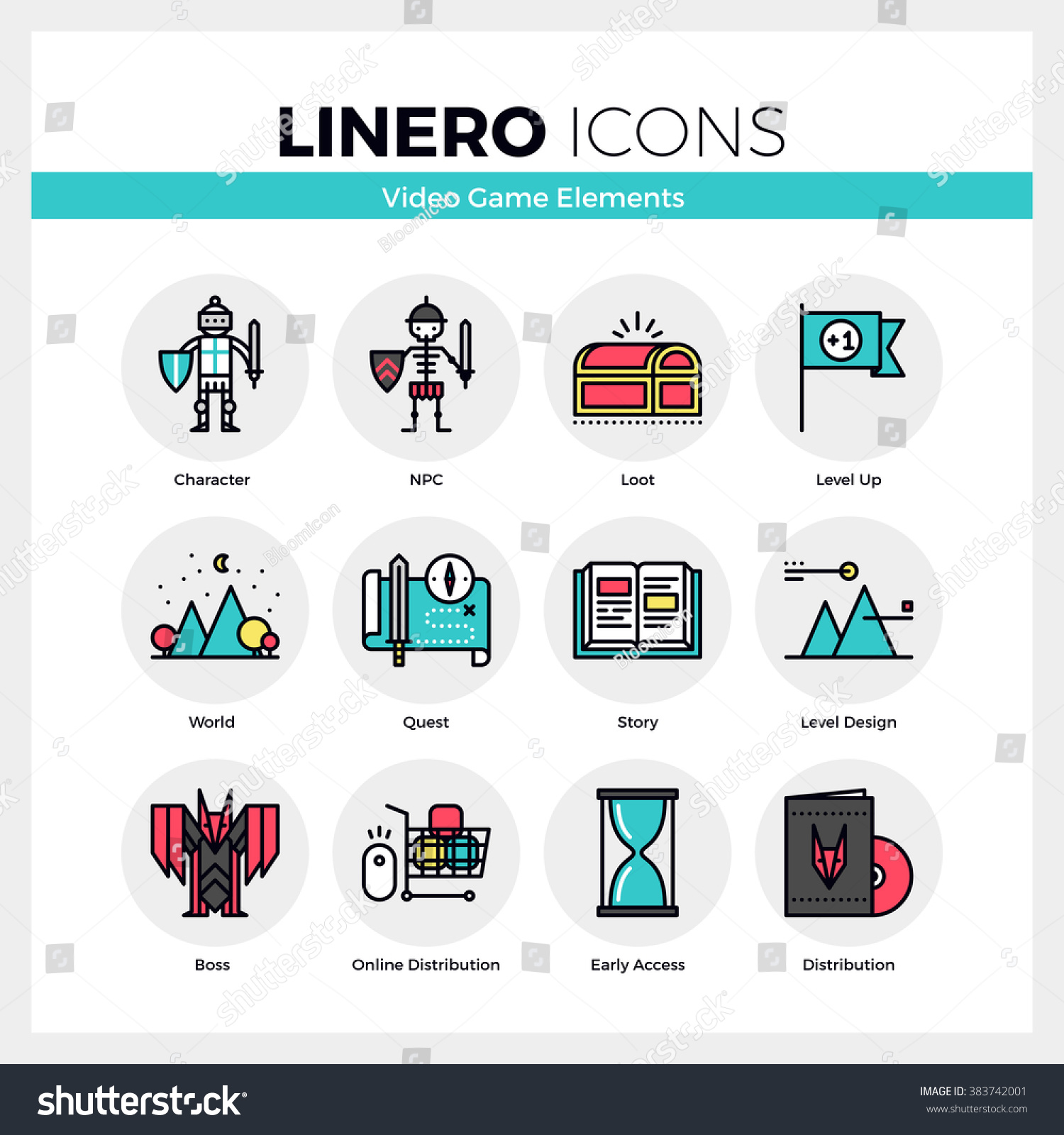 SVG of Line icons set of video game character and NPC development. Modern color flat design linear pictogram collection. Outline vector concept of stroke symbol pack. Premium quality web graphics material. svg