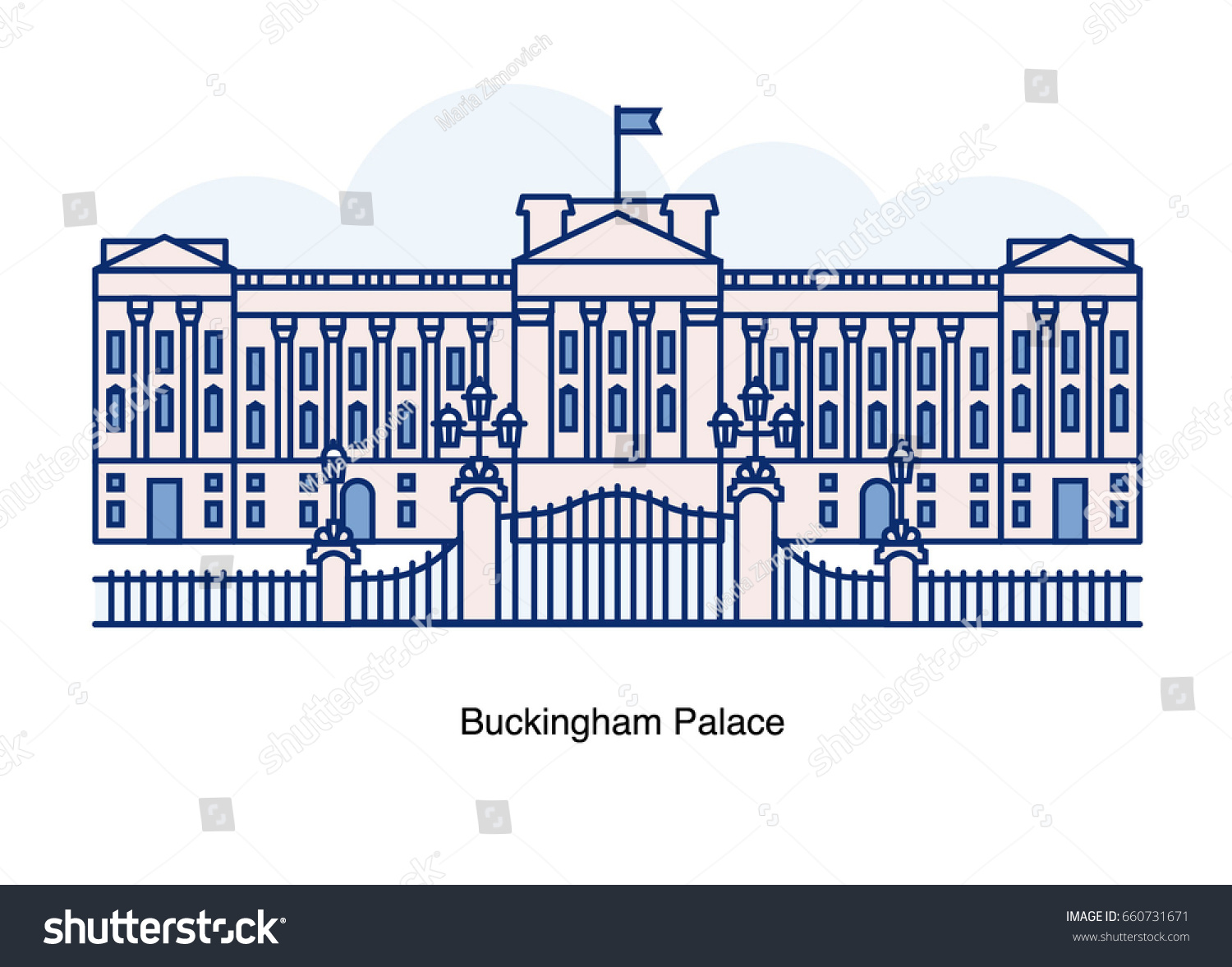 SVG of Line illustration of  Buckingham Palace, London, England. svg