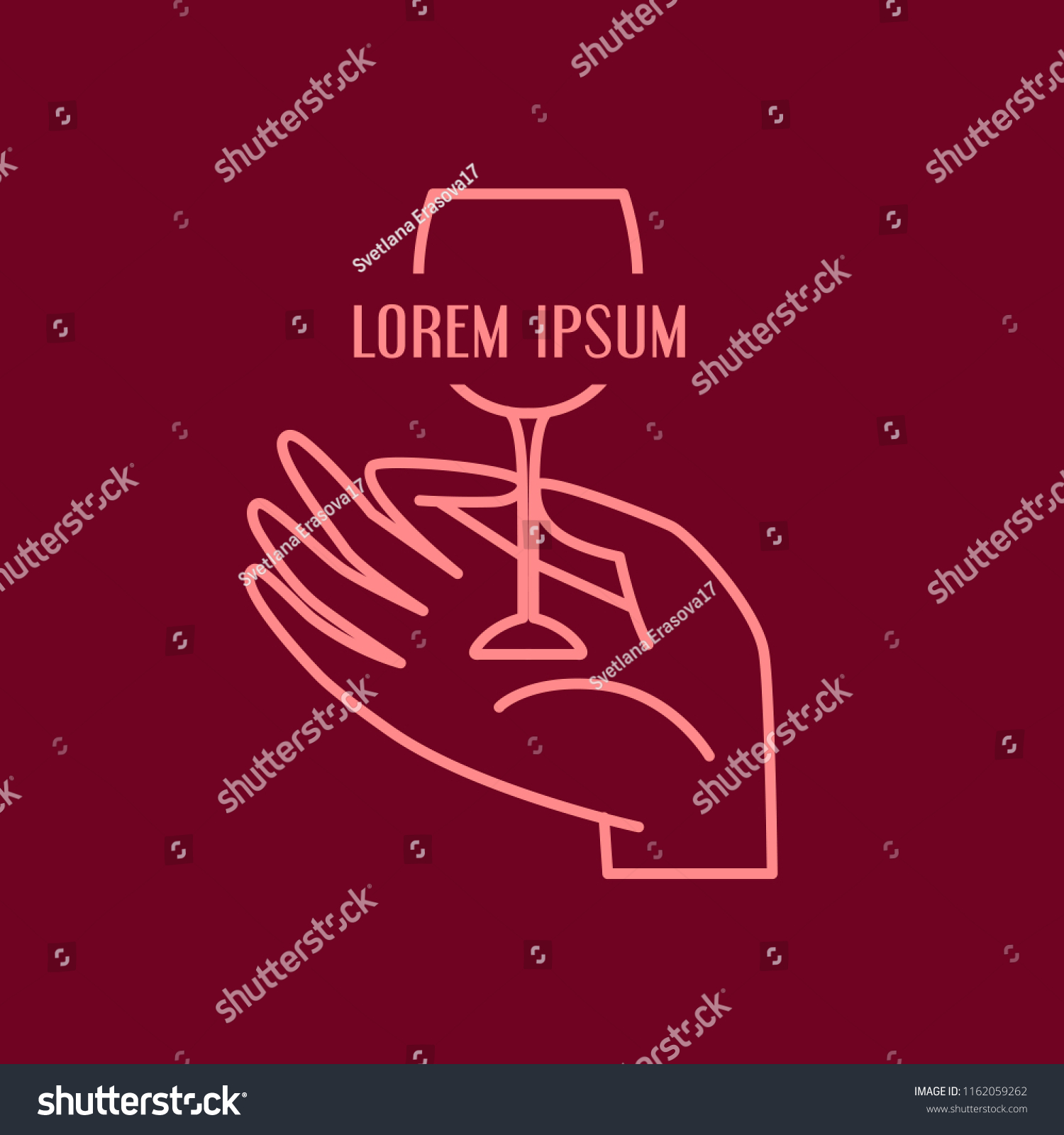 SVG of Line vector illustration of hand and wineglass with text. Winery icon svg