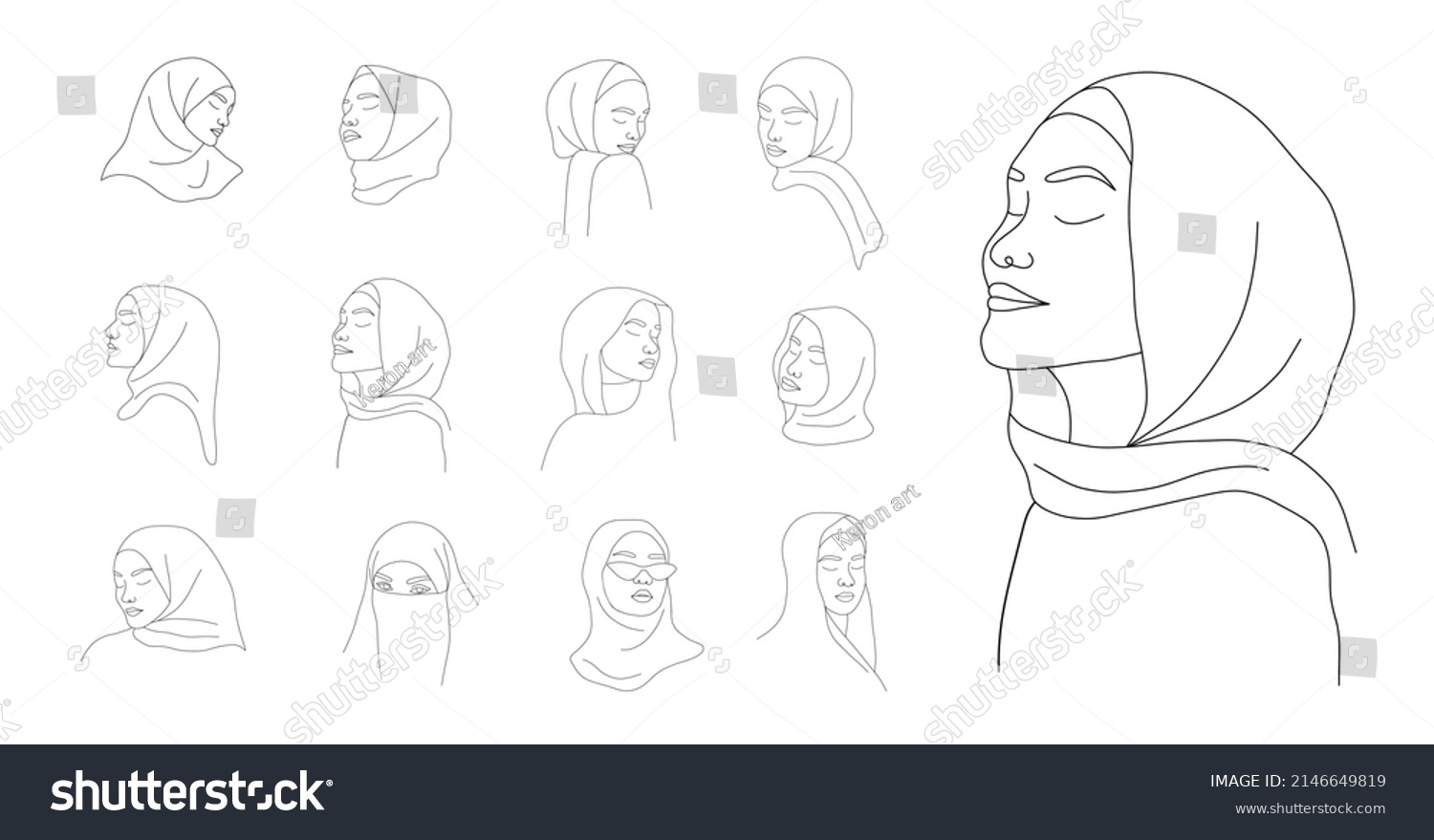 Linear Arab Women Hijab Set Contemporary Stock Vector (Royalty Free ...