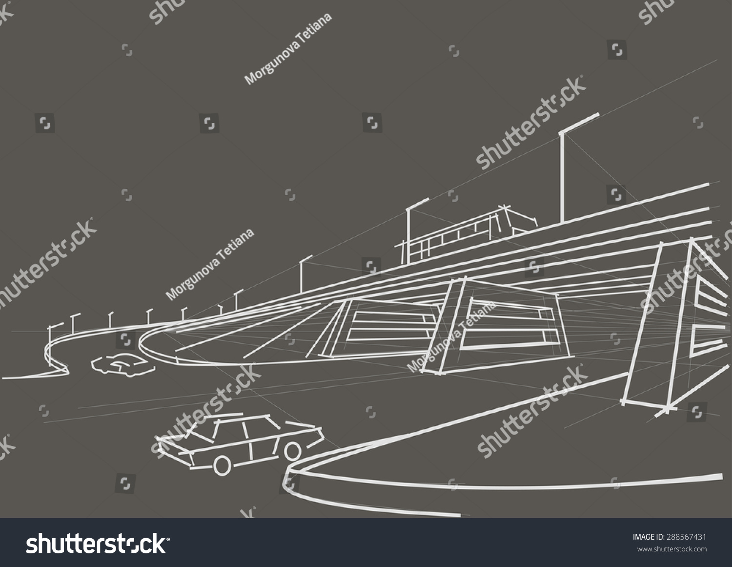 Linear Architectural Sketch Viaduct On Gray Stock Vector (royalty Free 