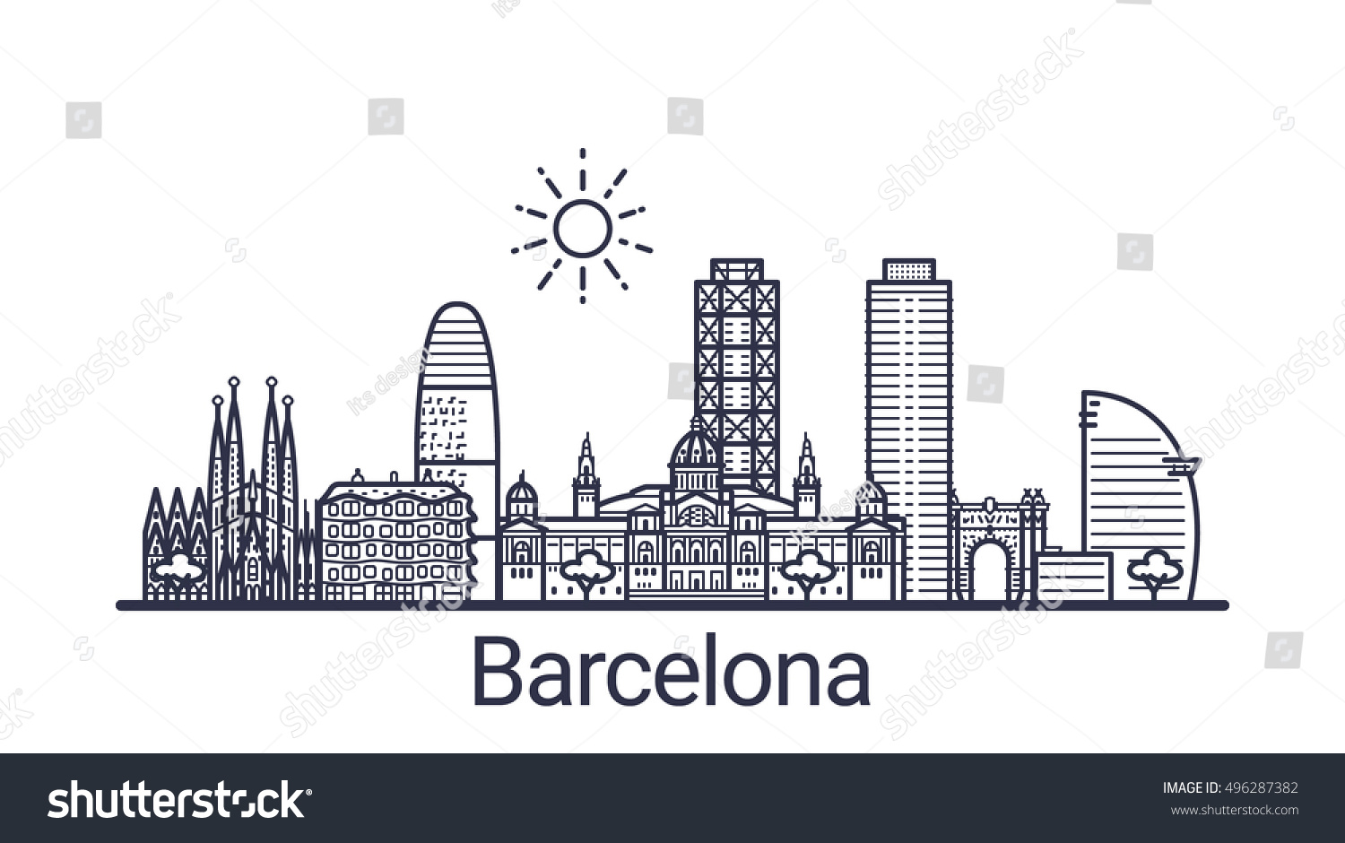 Linear Banner Barcelona City All Barcelona Stock Vector (Royalty Free ...