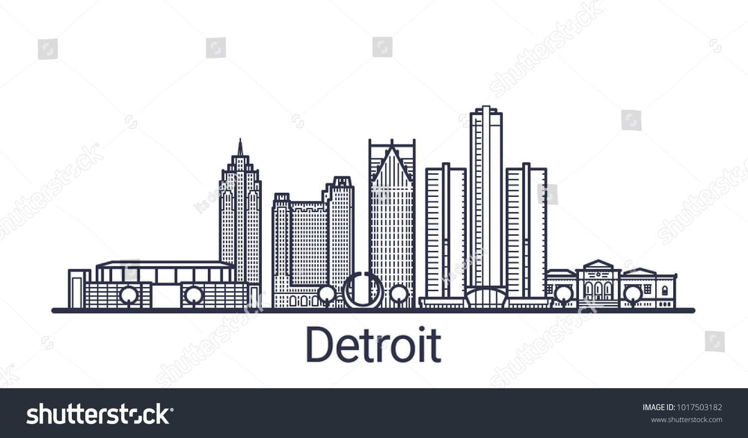 Linear Banner Detroit City All Buildings Stock Vector (Royalty Free ...