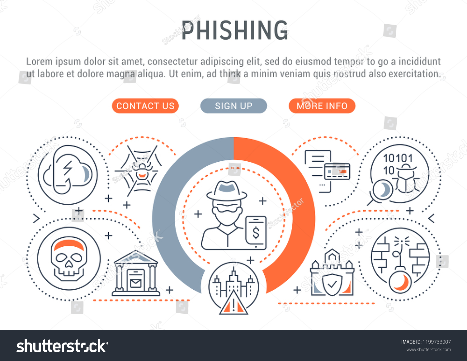 Linear Banner Phishing Vector Illustration Fraud Stock Vector (Royalty ...