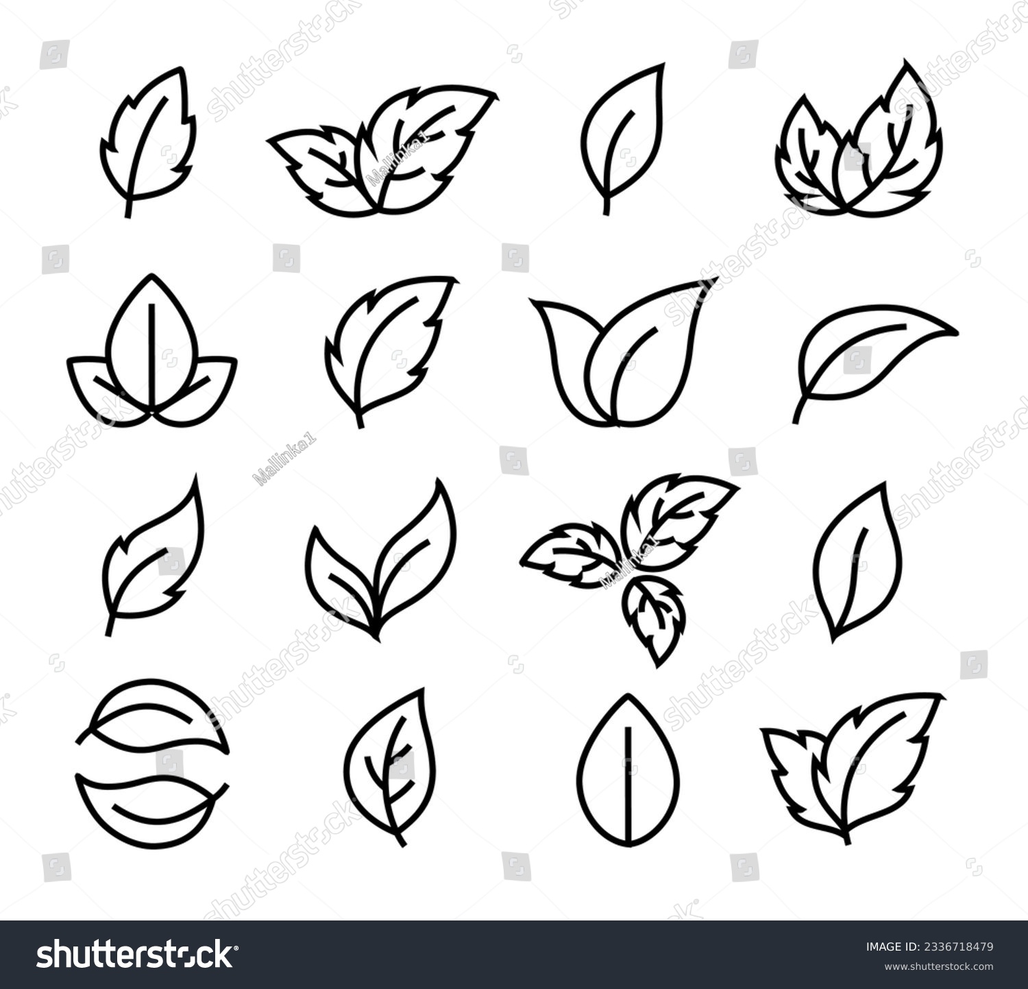 SVG of Linear black icons leaves and branches set svg