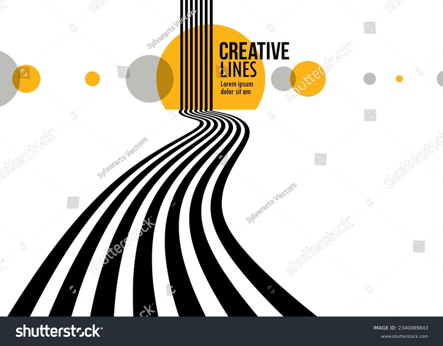 SVG of Linear composition vector road to horizon, abstract background with lines in 3D perspective, optical illusion op art, black and yellow colors. svg