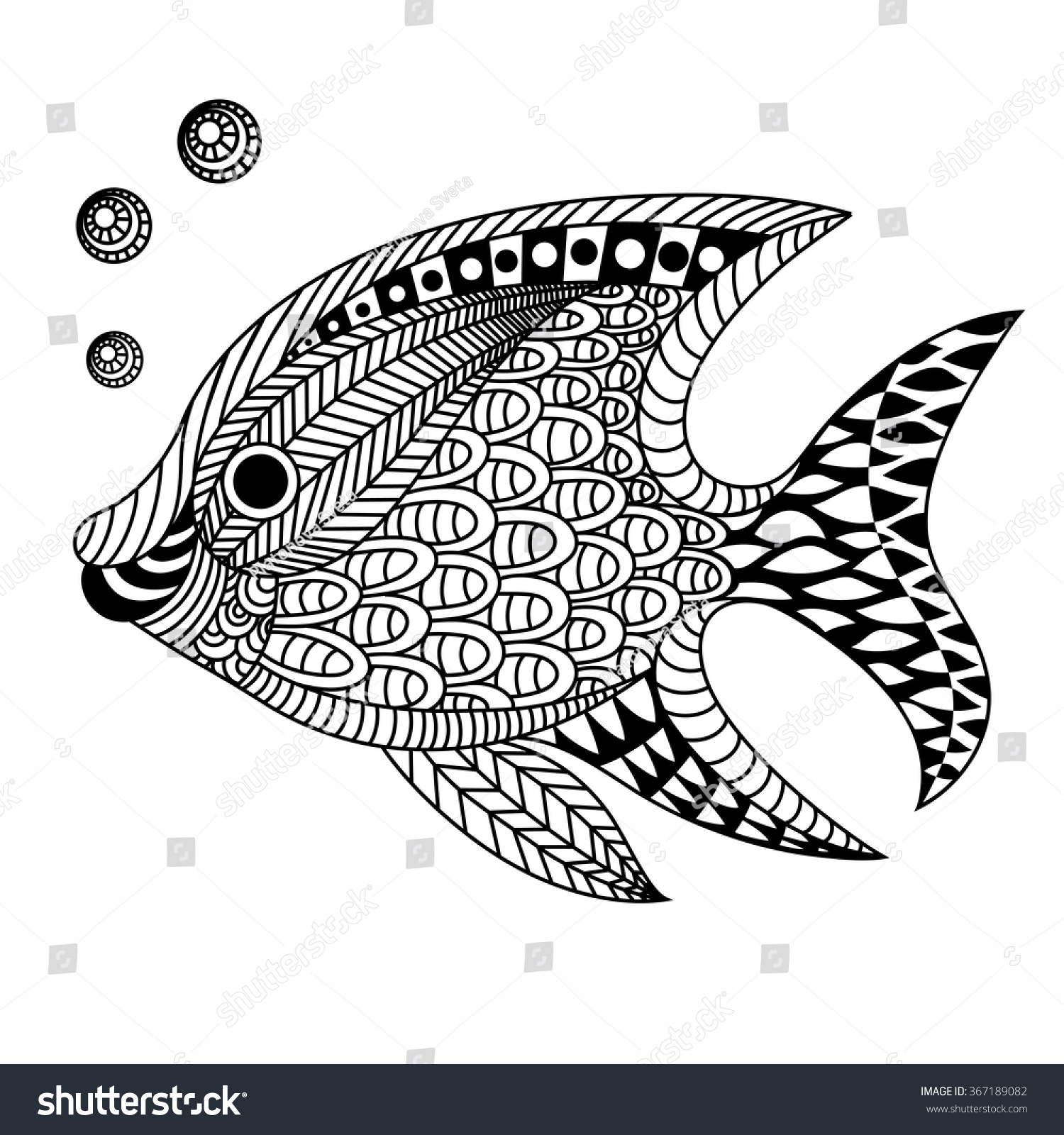 Linear Decorative Fish Doodle Art Zentangle Stock Vector Royalty