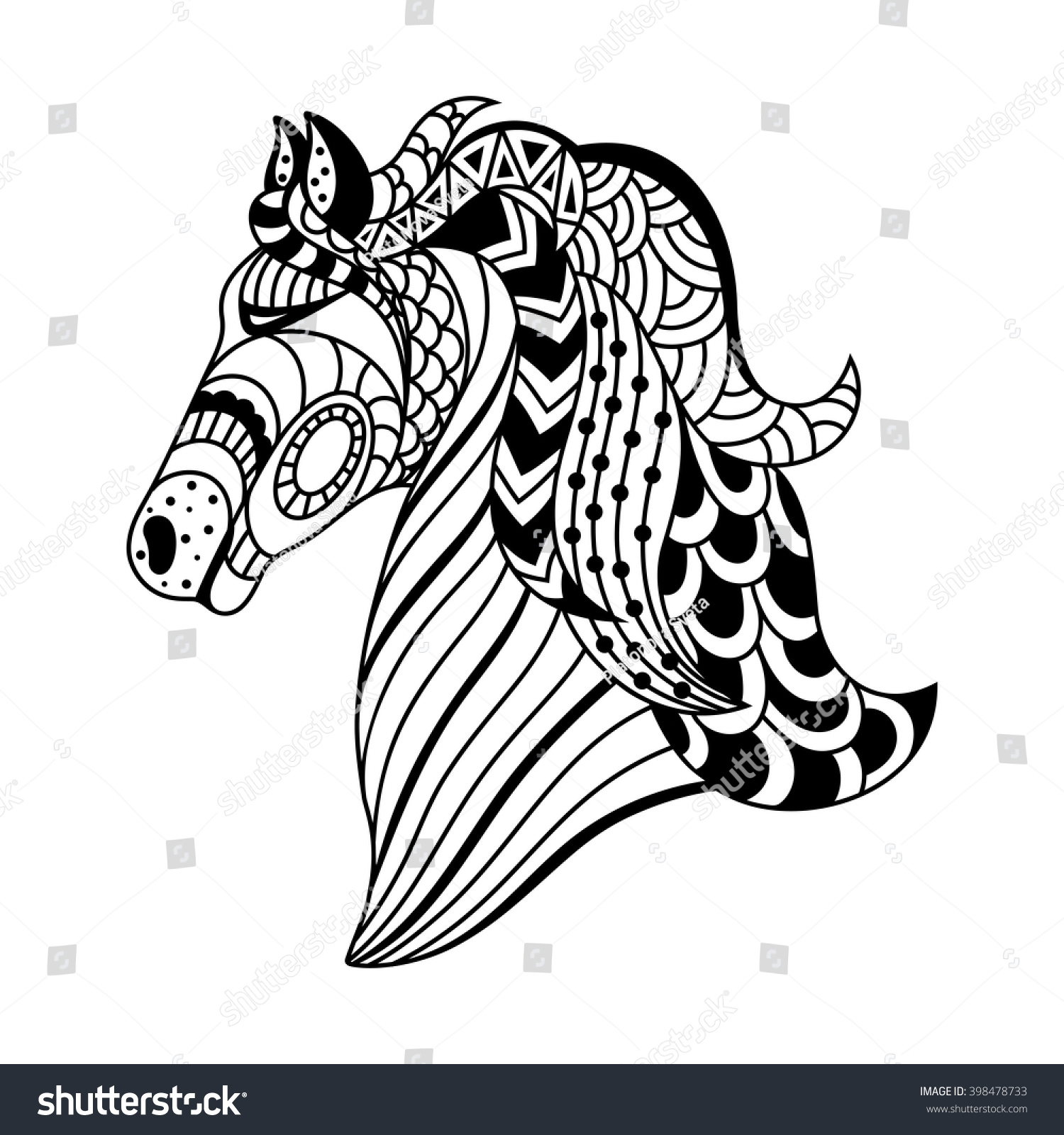 Linear Decorative Horse Doodles Art Zentangle Stock Vector Royalty
