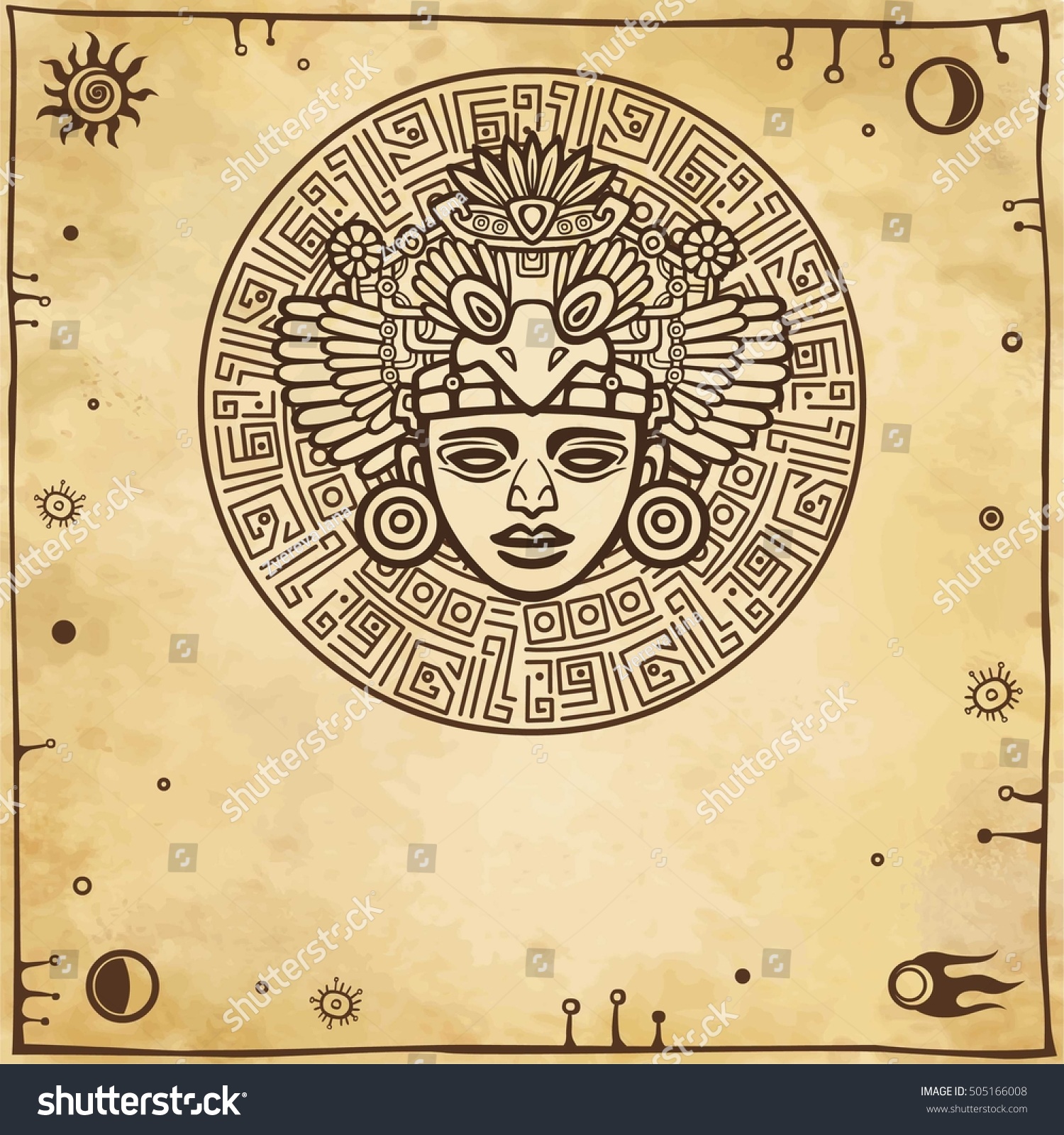 Linear Drawing Decorative Image Ancient Indian Stock Vector (Royalty ...