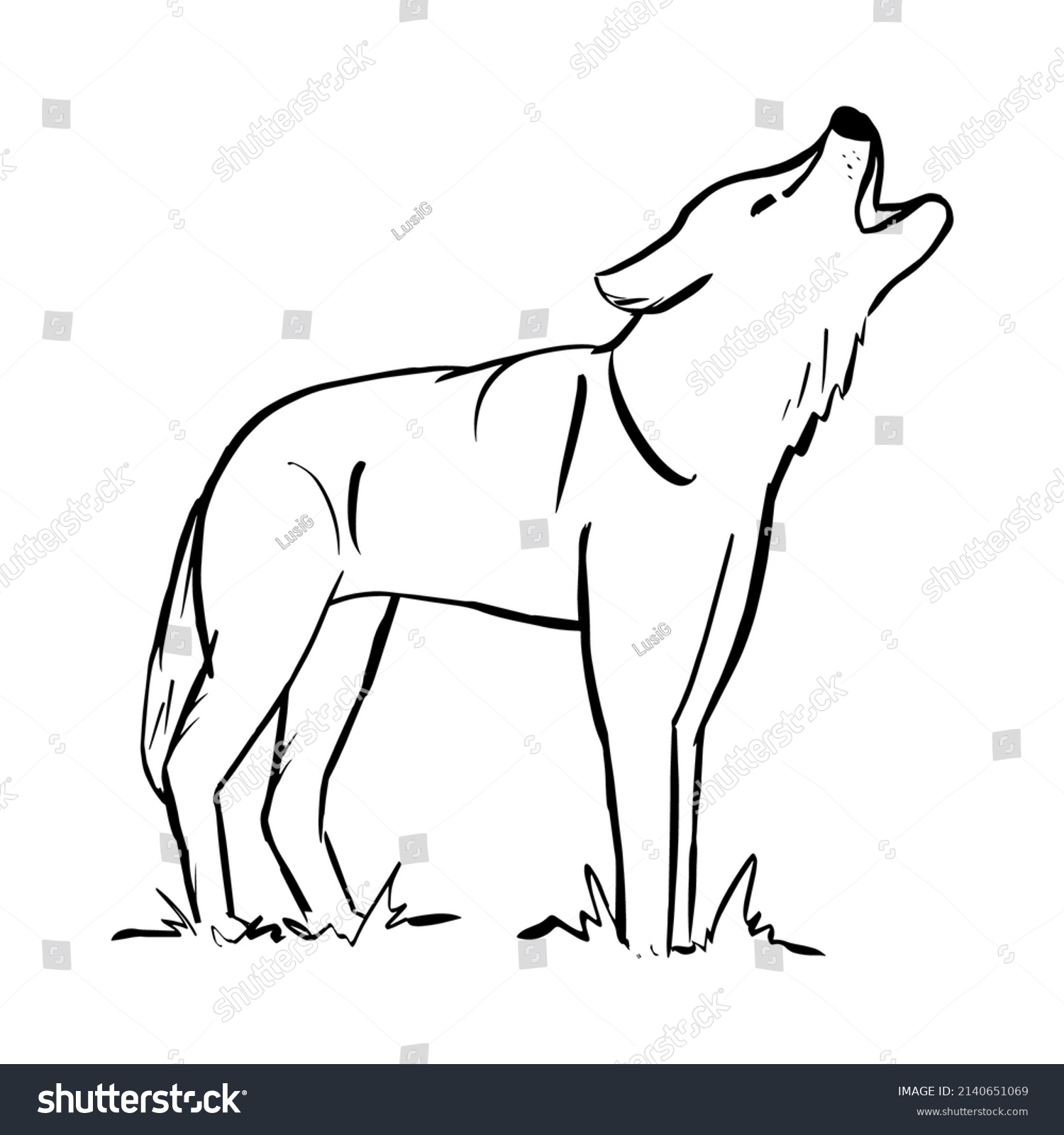 Linear Drawing Howling Wolf Silhouette Wild Stock Vector (Royalty Free ...