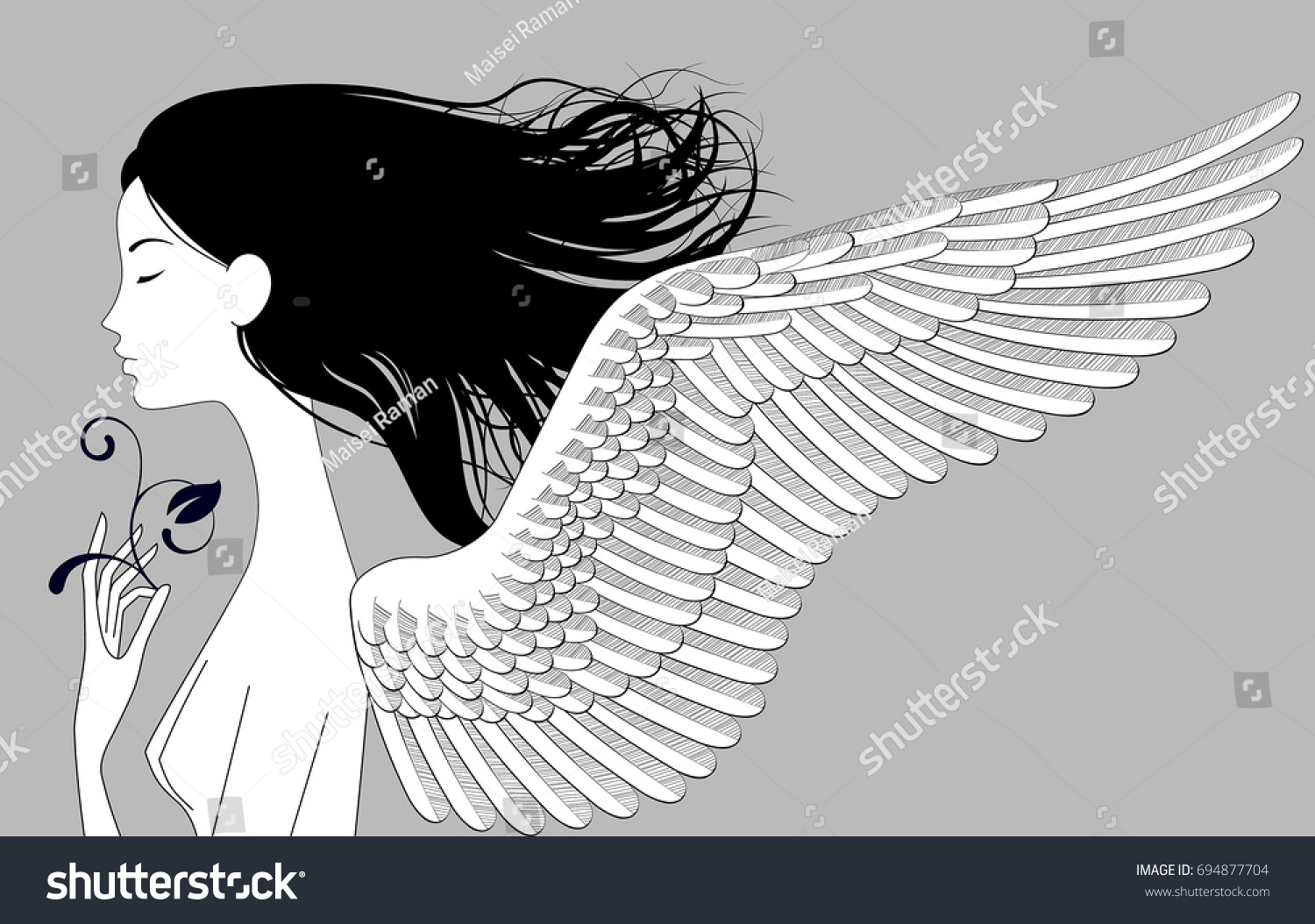 Linear Drawing Naked Girl Head Halfface Vetor Stock Livre De Direitos Shutterstock