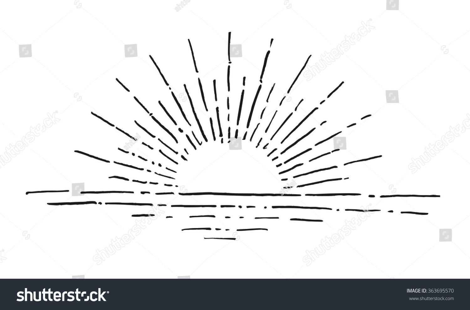 Linear Drawing Of Sun Rise. Vintage Style Of The Image. Hipster Style ...