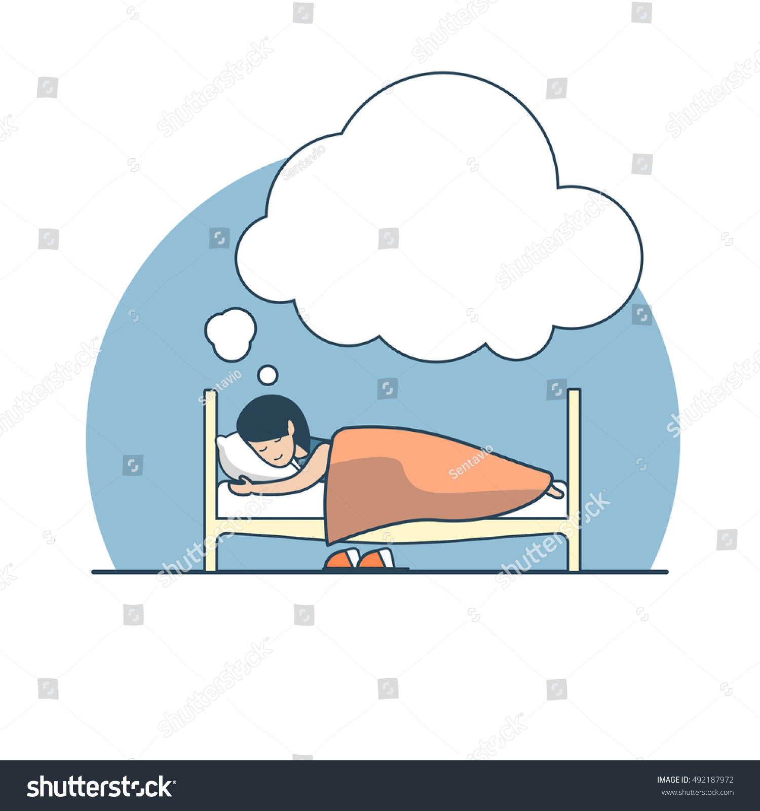 Linear Flat Girl Sleeping Dreaming On Stock Vector (Royalty Free ...