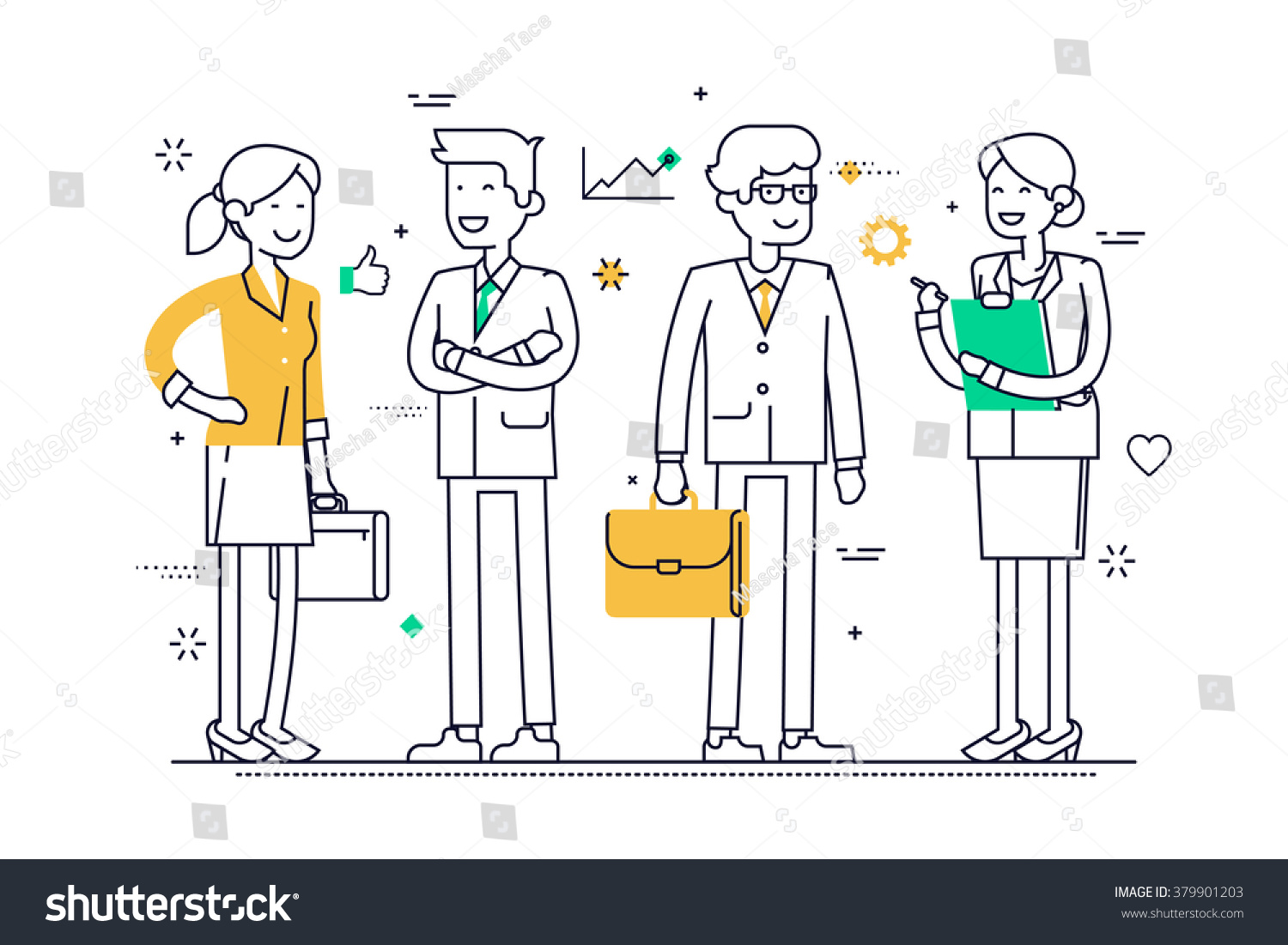 linear group office workers standing smiling stock vector