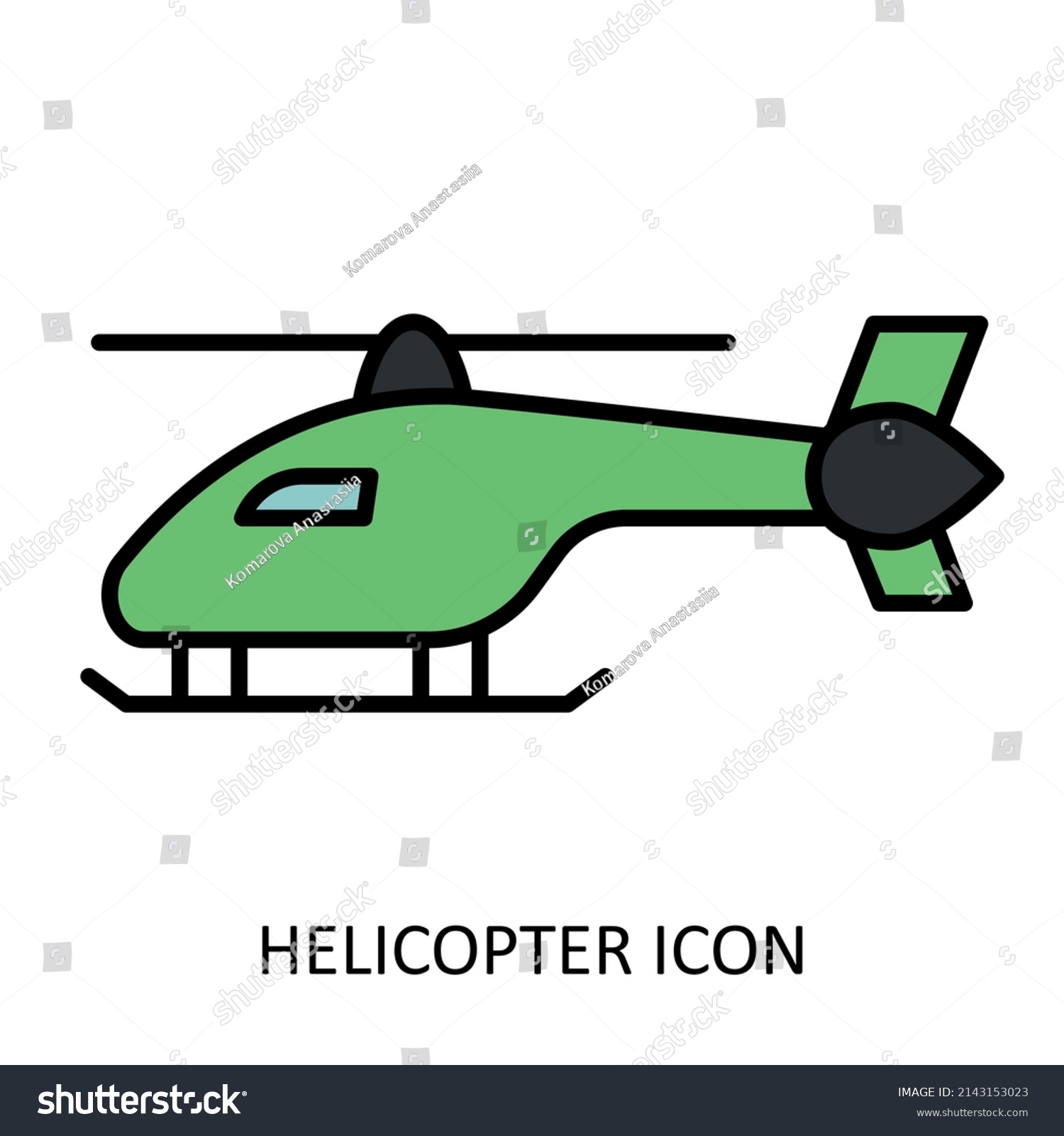Linear Icon Helicopter Drawing Vector Illustration Stock Vector