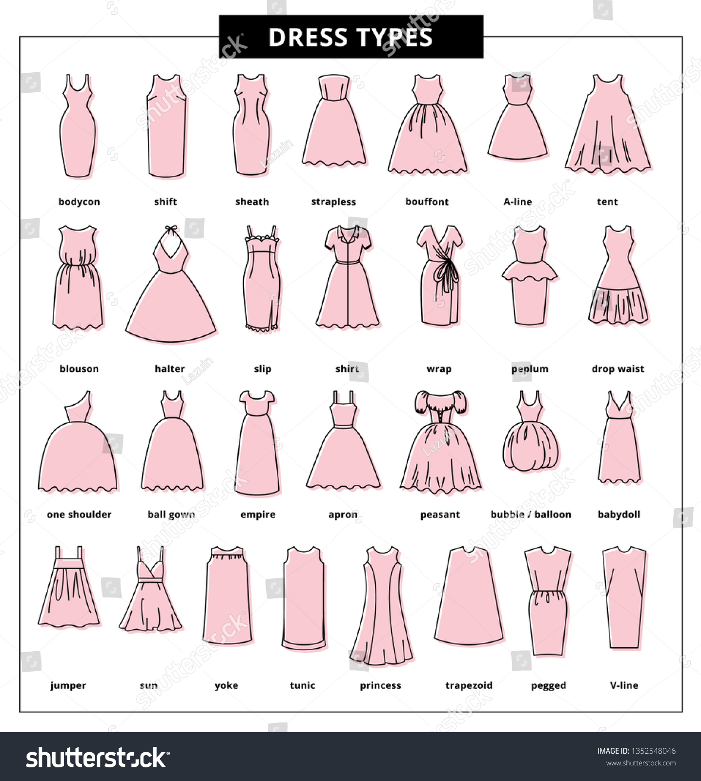 Linear Icons Womens Dresses Dress Typesvline Stock Vector (Royalty Free ...