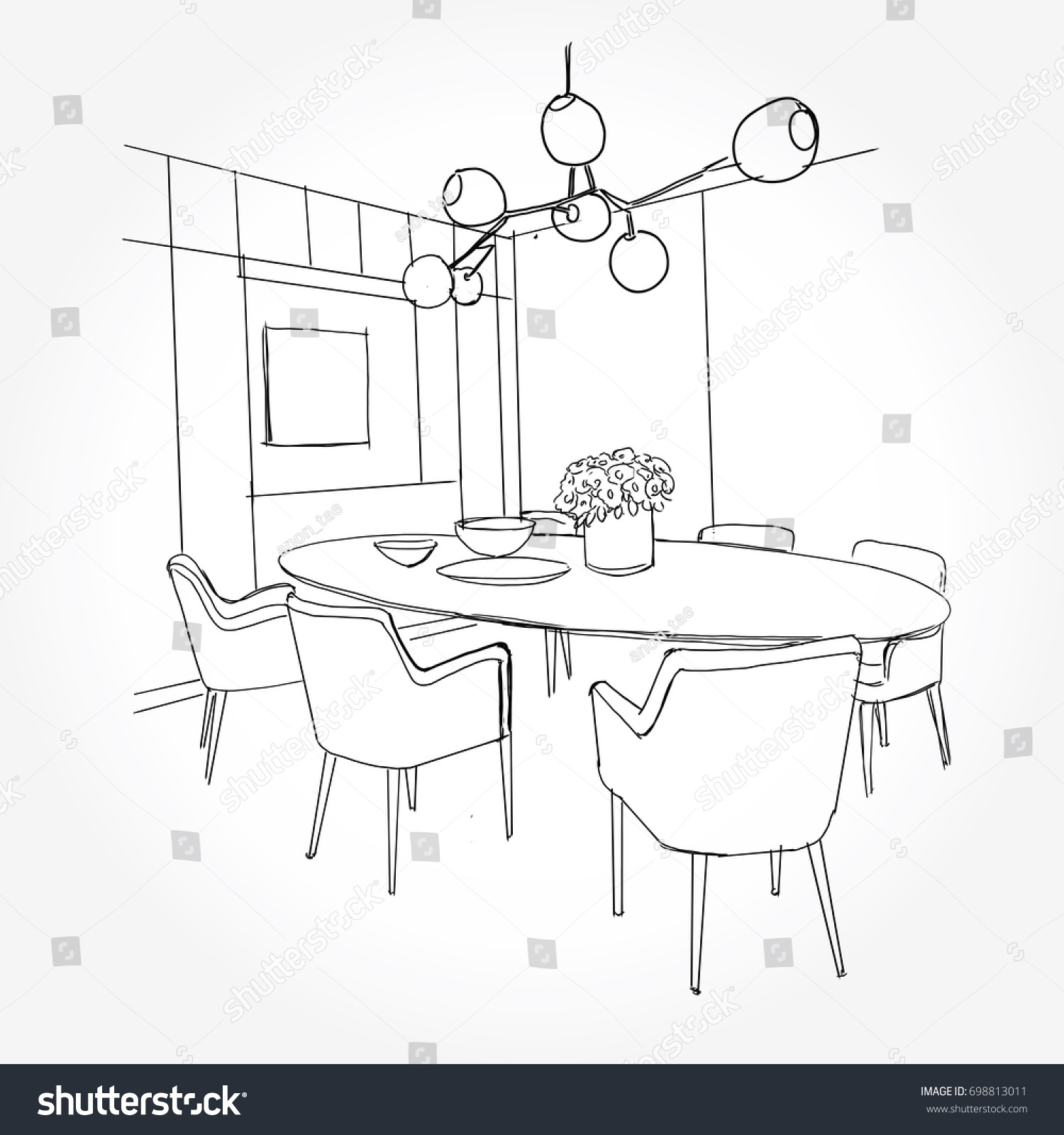 Linear Sketch Interior Dining Room Area The Arts